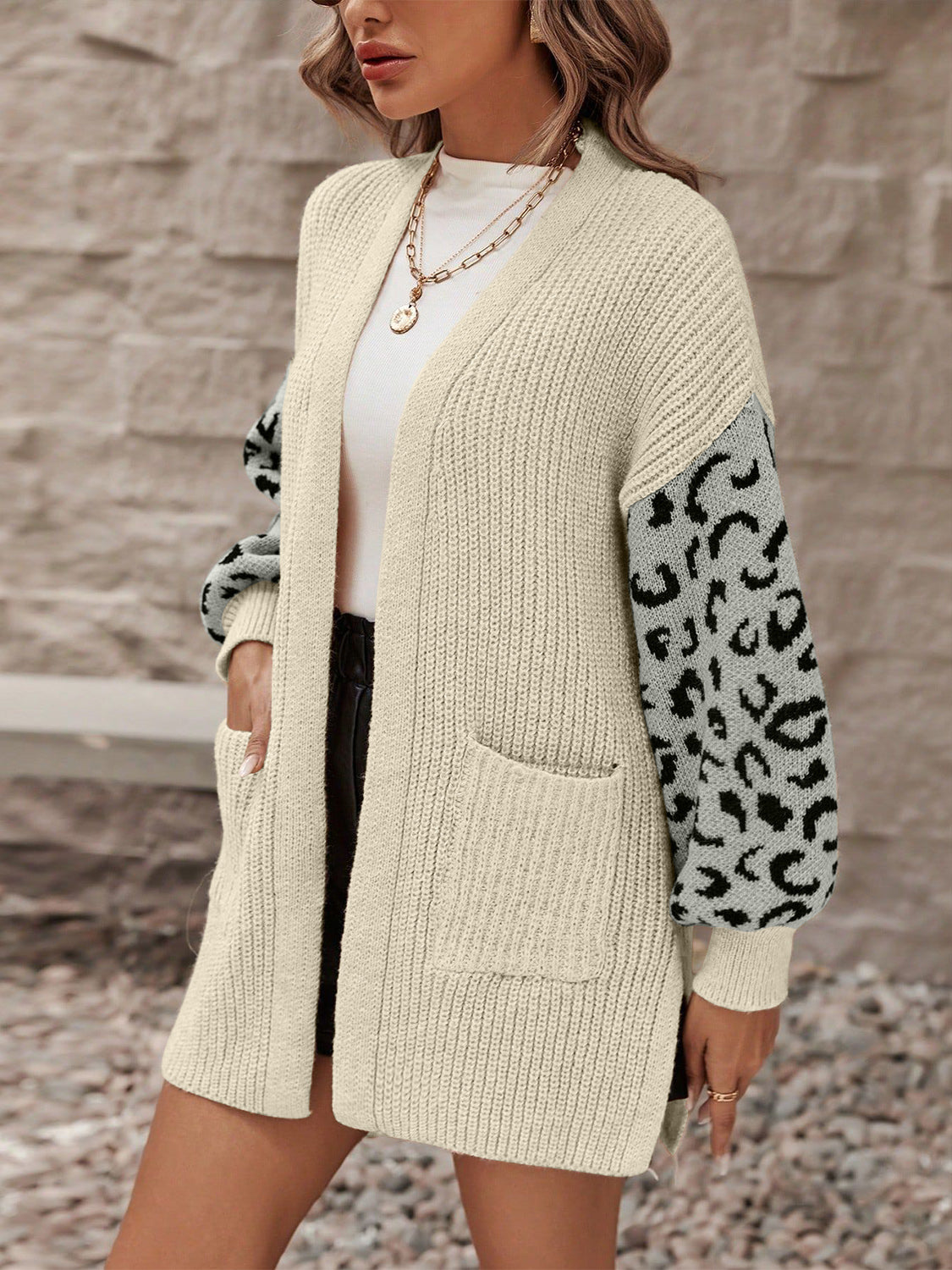 Pocketed Leopard Open Front Cardigan-TOPS / DRESSES-[Adult]-[Female]-2022 Online Blue Zone Planet