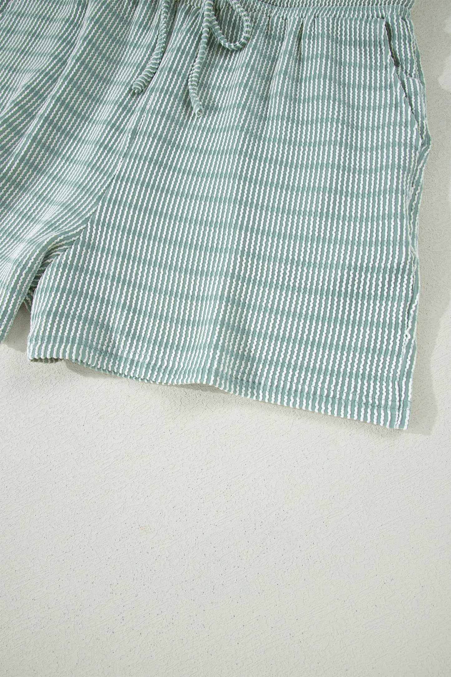 Rose Stripe Raised Rib Loose Tee Drawstring Elastic Waist 2pcs Short Set-Two Piece Sets/Short Sets-[Adult]-[Female]-2022 Online Blue Zone Planet