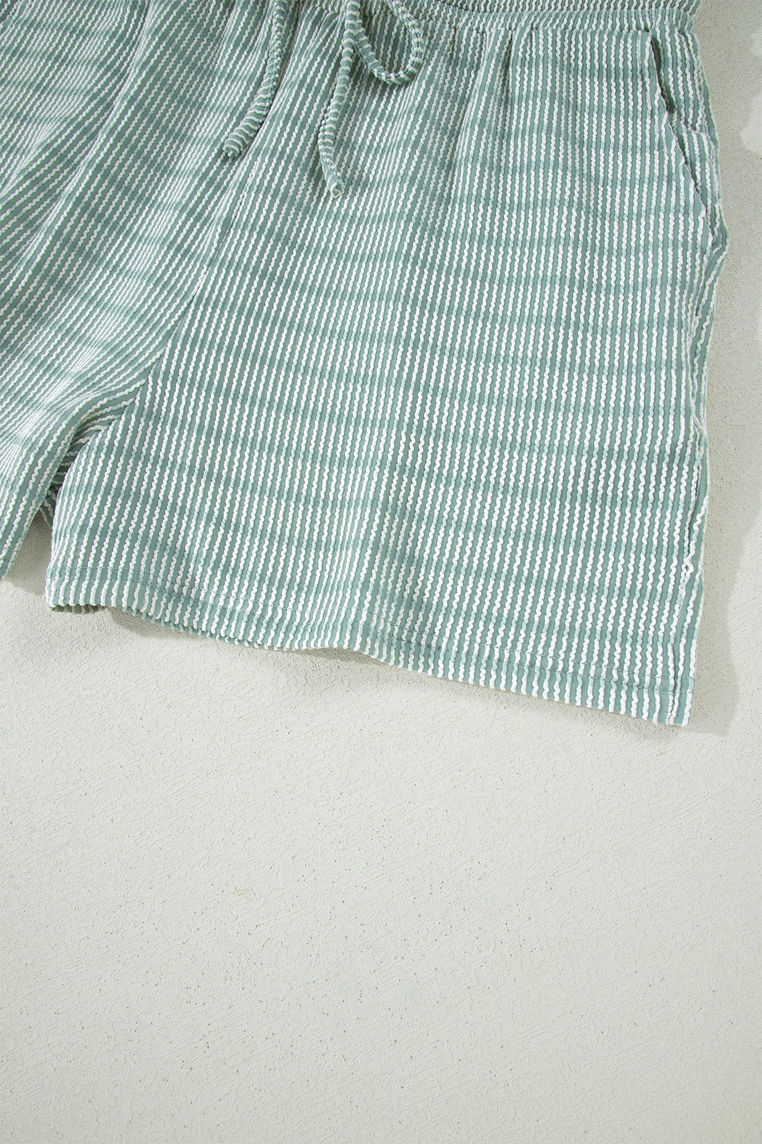 Rose Stripe Raised Rib Loose Tee Drawstring Elastic Waist 2pcs Short Set-Two Piece Sets/Short Sets-[Adult]-[Female]-2022 Online Blue Zone Planet