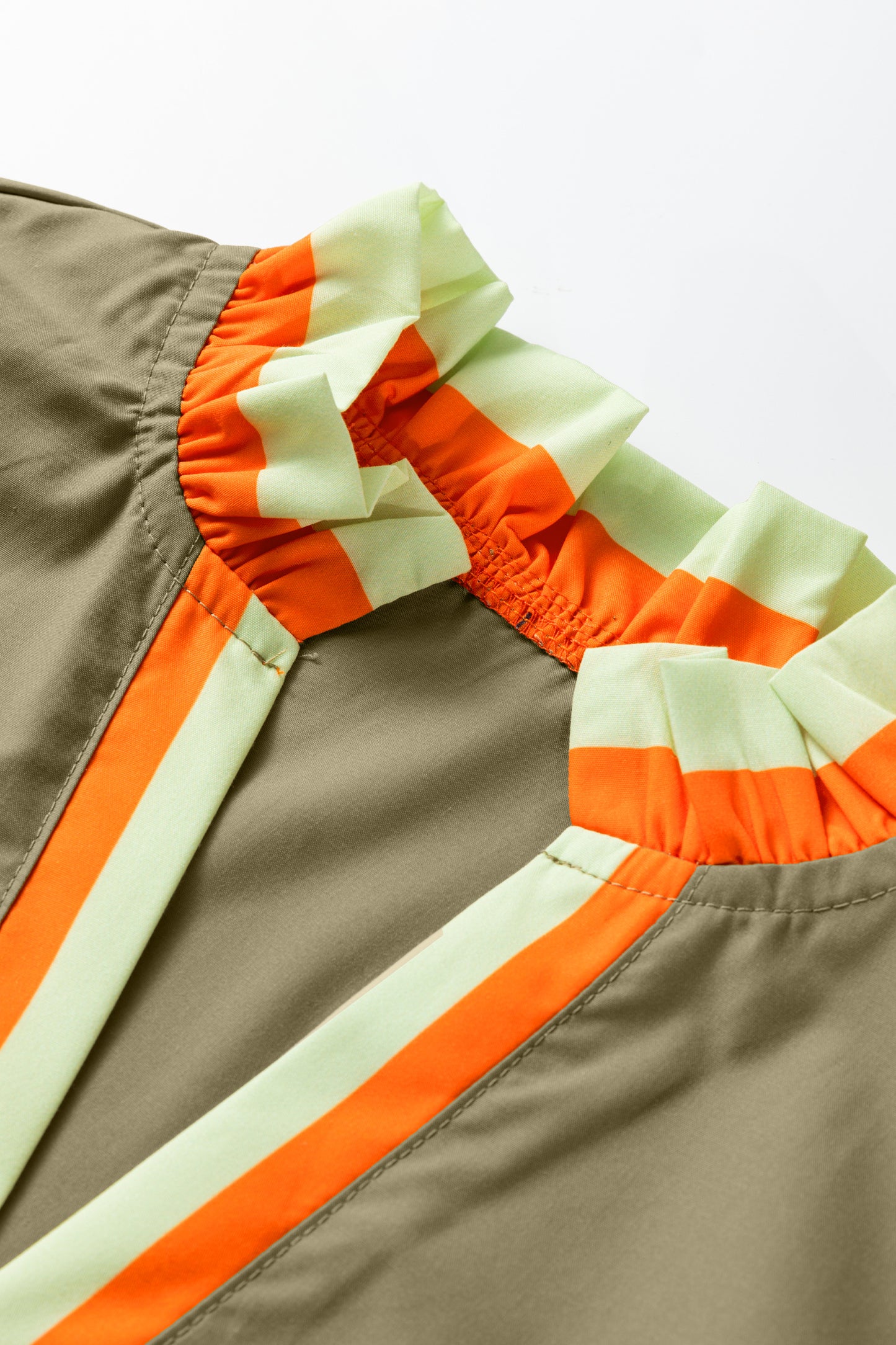 Four Leaf Clover Striped Trim Ruffle Split Neck Long Sleeve Blouse-Tops/Blouses & Shirts-[Adult]-[Female]-2022 Online Blue Zone Planet