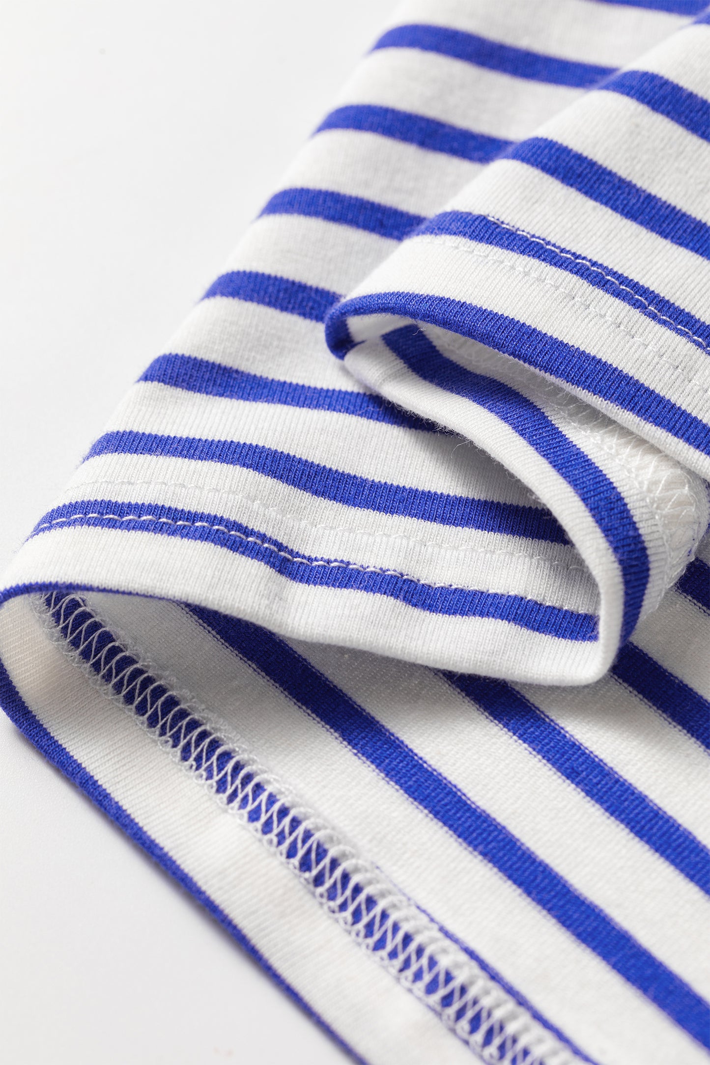 Blue Stripe Contrast Trim Round Neck Cap Sleeve Tee-Tops/Tops & Tees-[Adult]-[Female]-2022 Online Blue Zone Planet