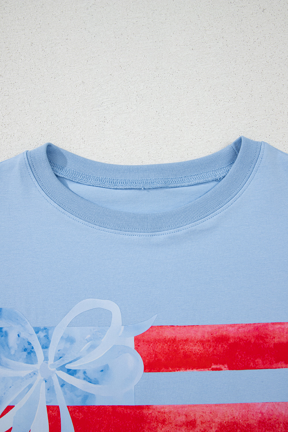 Myosotis Flag Bow Graphic Crewneck Tee-Tops/Tops & Tees-[Adult]-[Female]-2022 Online Blue Zone Planet