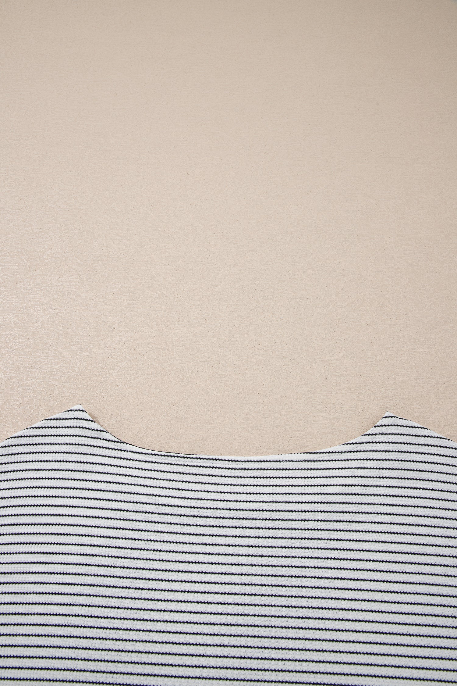 White Stripe Contrasted Ruffle Trim Loose Long Sleeve Top-Tops/Long Sleeve Tops-[Adult]-[Female]-2022 Online Blue Zone Planet