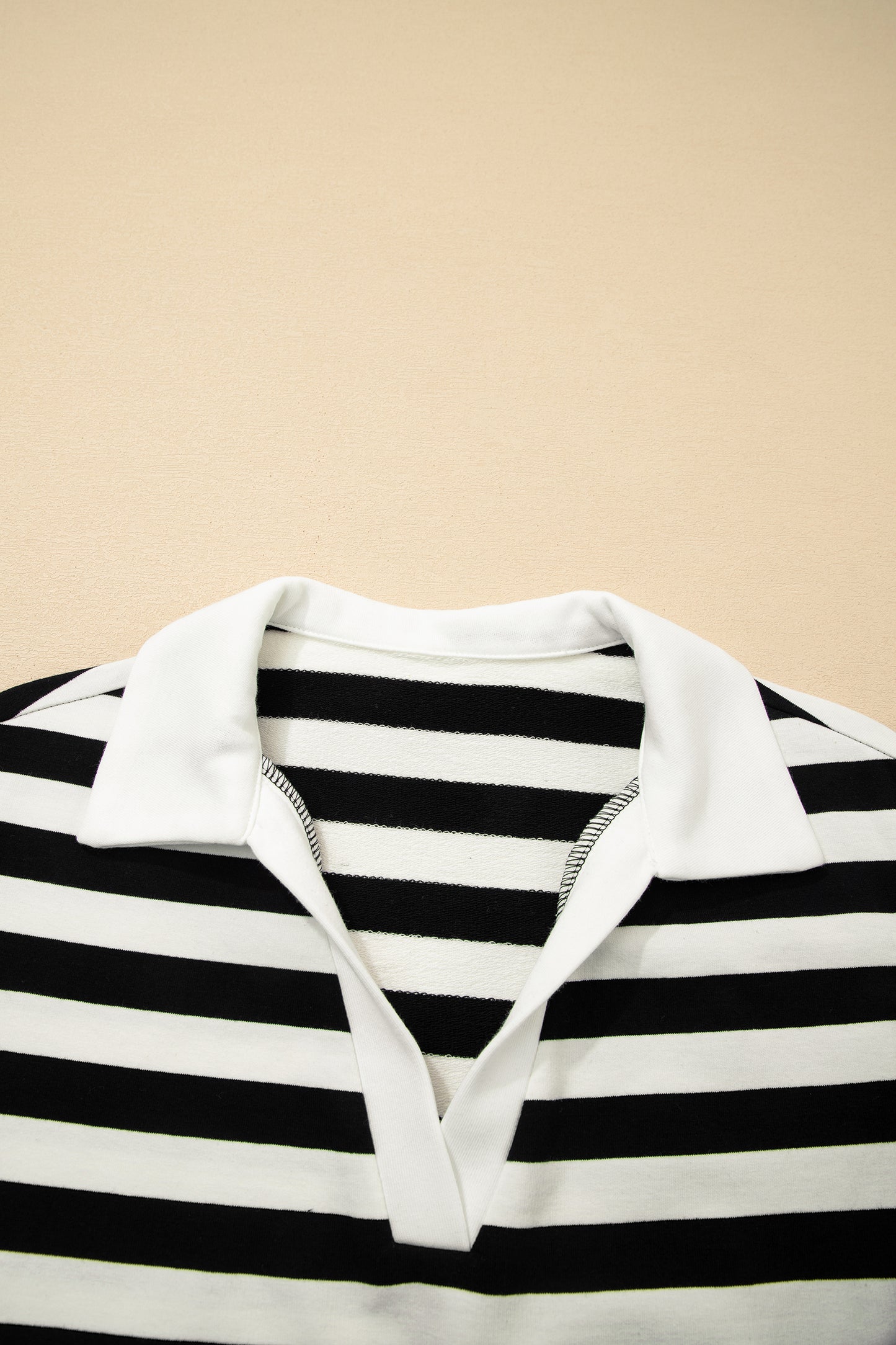 Black Stripe Collar V Neck Ruffled Short Sleeve Blouse-Tops/Blouses & Shirts-[Adult]-[Female]-2022 Online Blue Zone Planet
