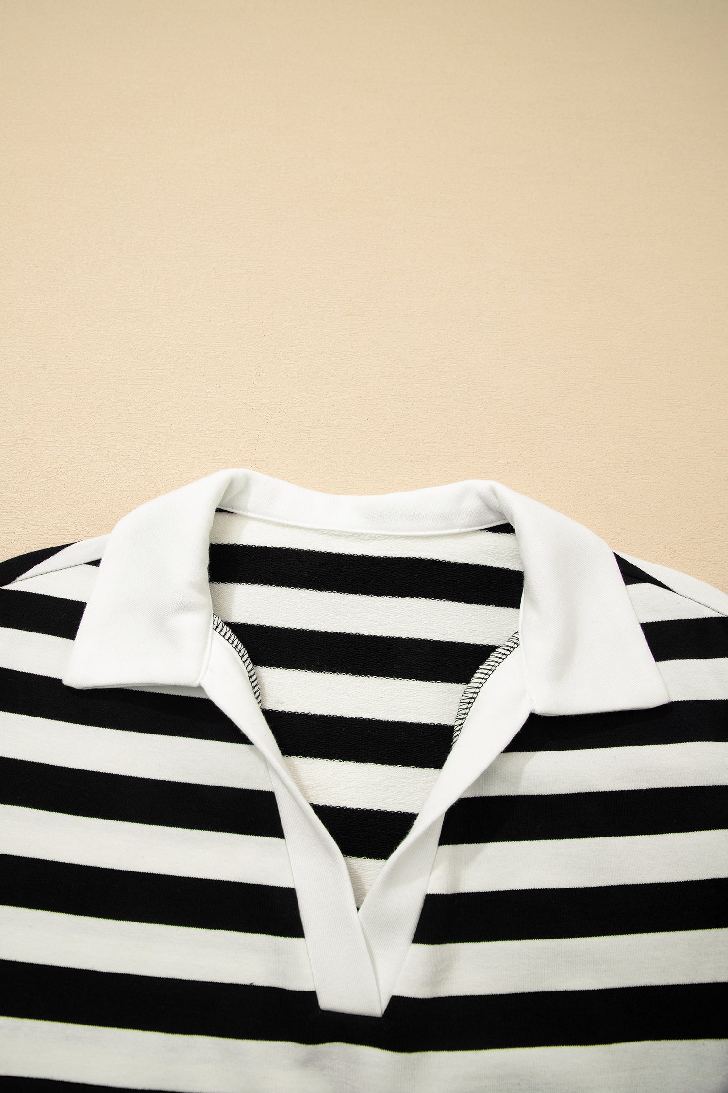 Black Stripe Collar V Neck Ruffled Short Sleeve Blouse-Tops/Blouses & Shirts-[Adult]-[Female]-2022 Online Blue Zone Planet