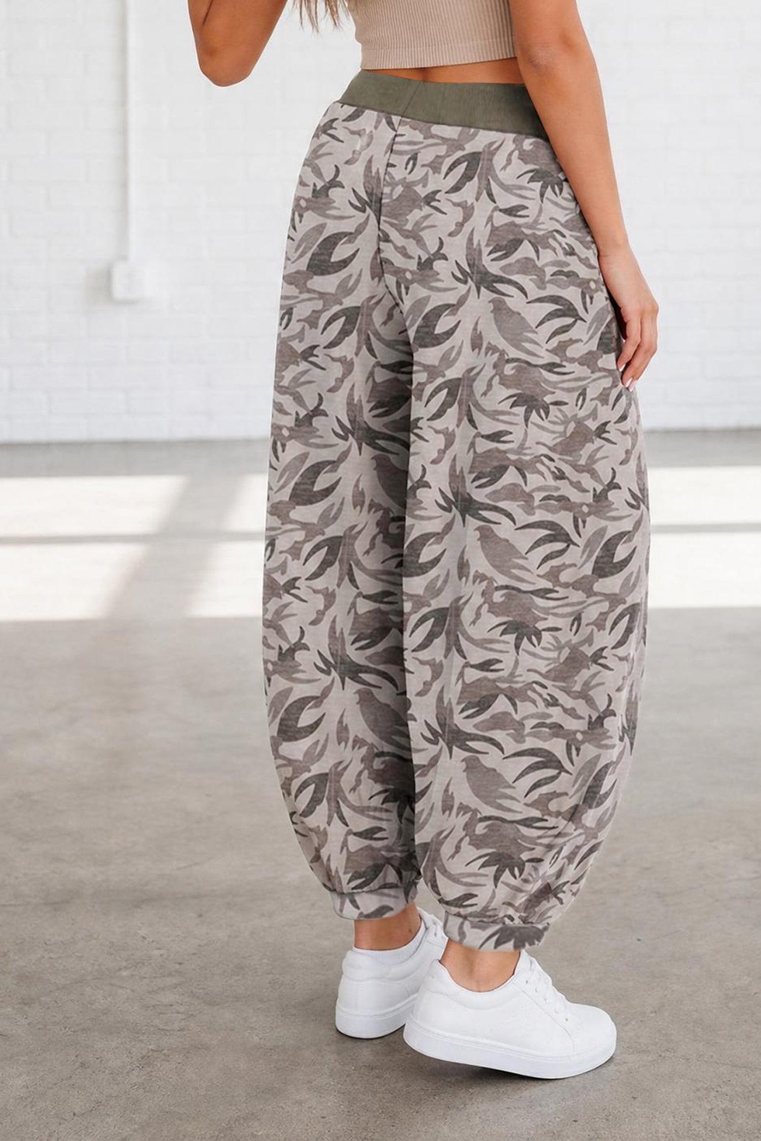 Multicolour Drawstring Contrast Waistband Camouflage Cargo Barrel Pants-Bottoms/Pants & Culotte-[Adult]-[Female]-2022 Online Blue Zone Planet
