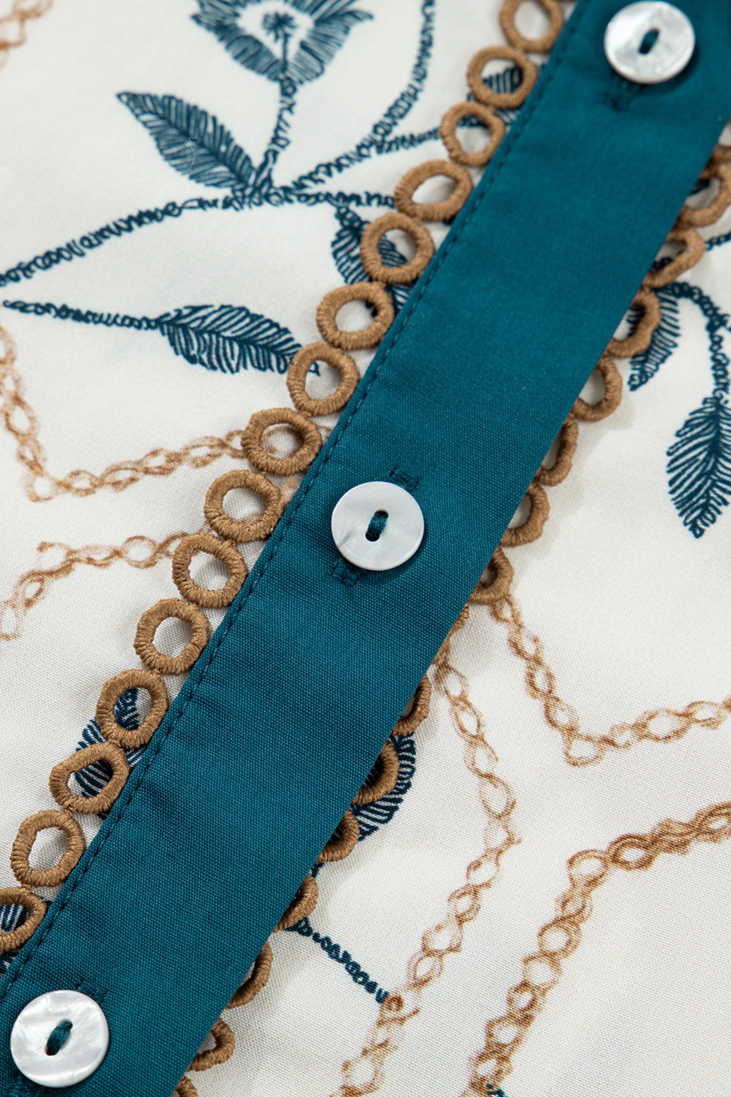 Blue Geometric Floral Print Lace Trim Collared Short Sleeve Mini Dress-TOPS / DRESSES-[Adult]-[Female]-2022 Online Blue Zone Planet