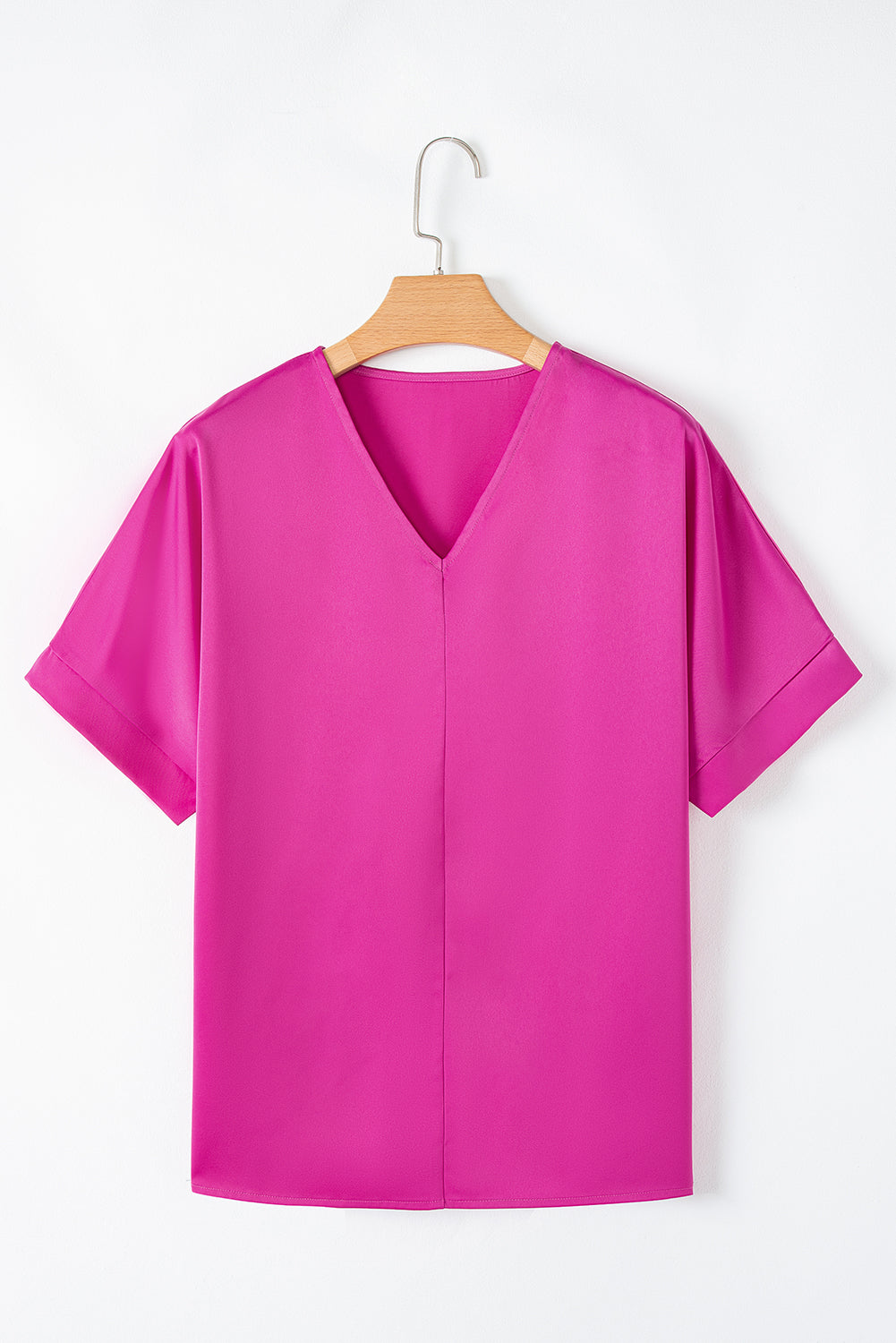 Bright Pink Silky V Neck Dolman Blouse-Tops/Blouses & Shirts-[Adult]-[Female]-2022 Online Blue Zone Planet