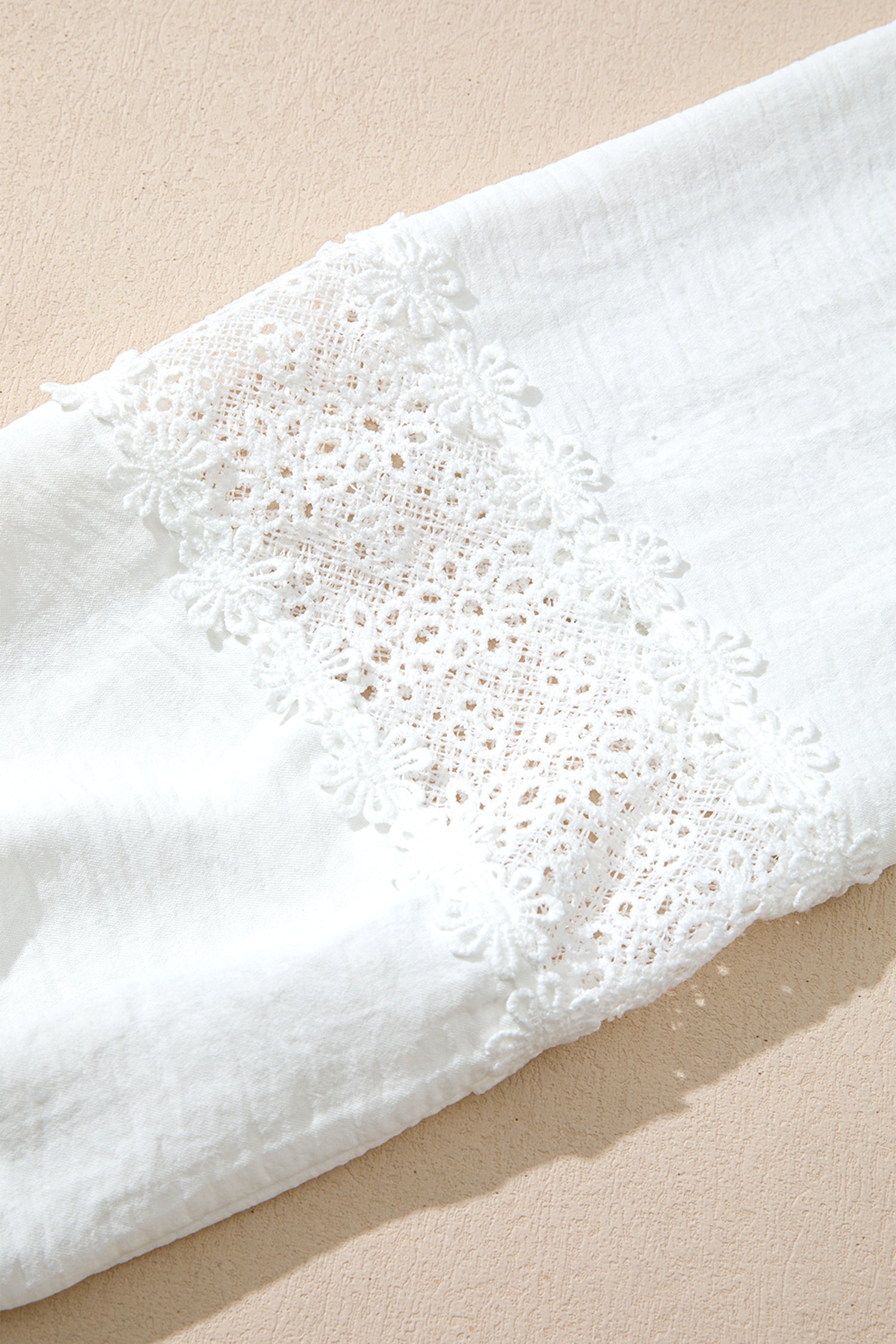 White Solid Color Floral Guipure Lace Patchwork Frilled Long Sleeve Blouse-Tops/Blouses & Shirts-[Adult]-[Female]-2022 Online Blue Zone Planet