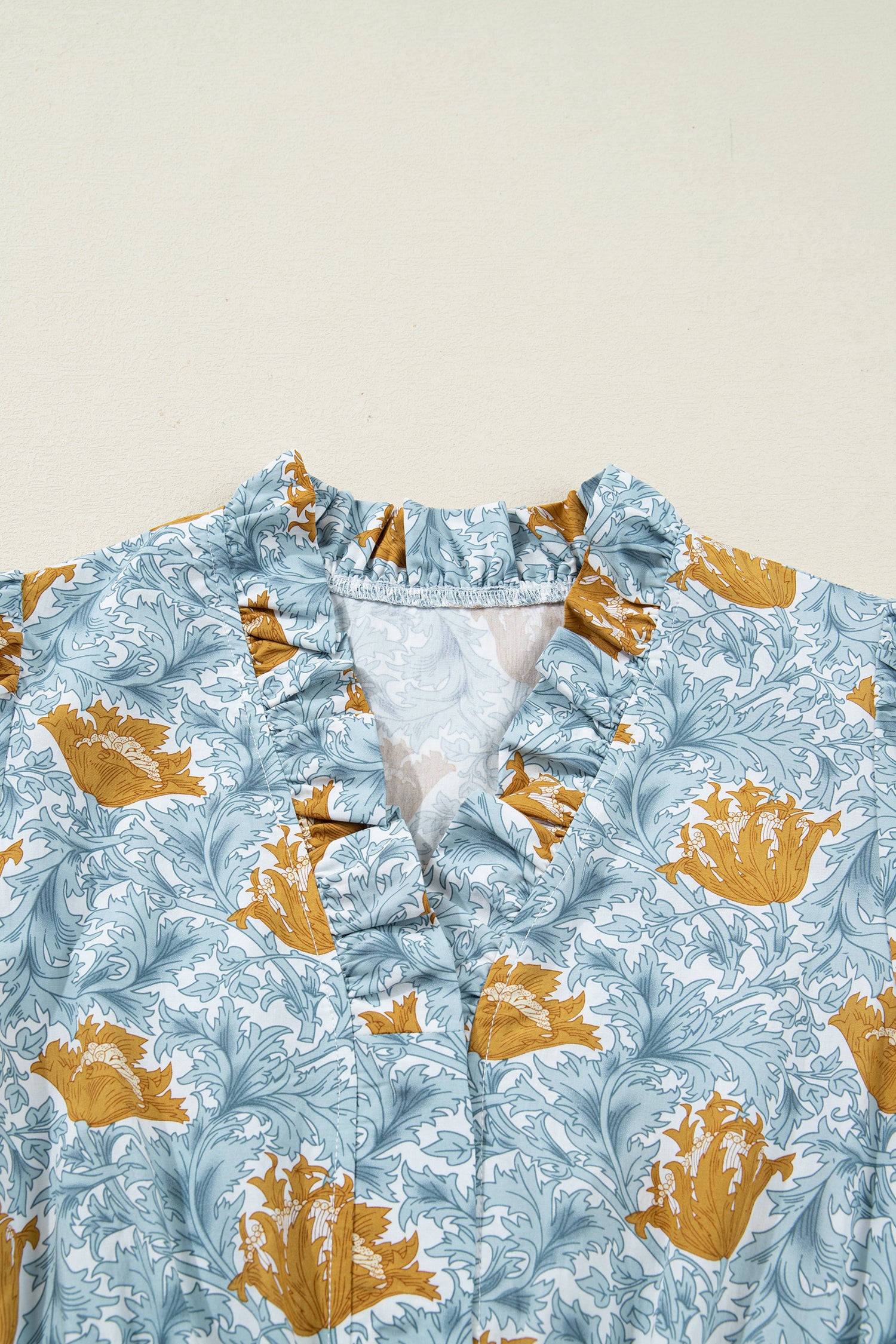 Brown Floral Printed Frilled V Neck Bracelet Sleeve Long Dress-Bracelet-[Adult]-[Female]-2022 Online Blue Zone Planet