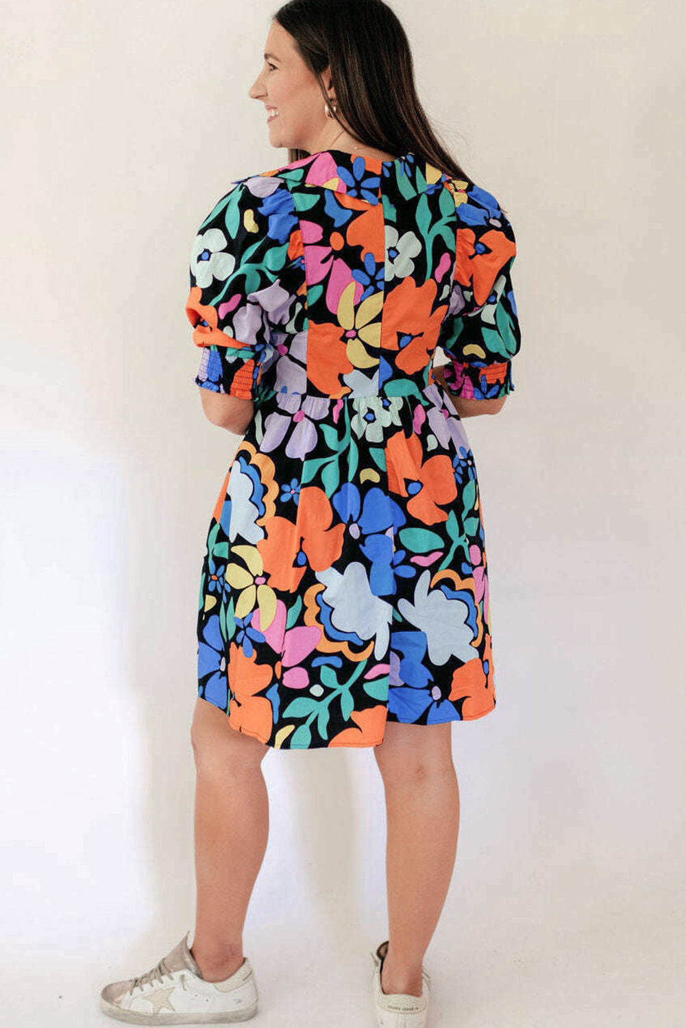 Blue Collared Split Neck Floral Flared Dress-TOPS / DRESSES-[Adult]-[Female]-2022 Online Blue Zone Planet