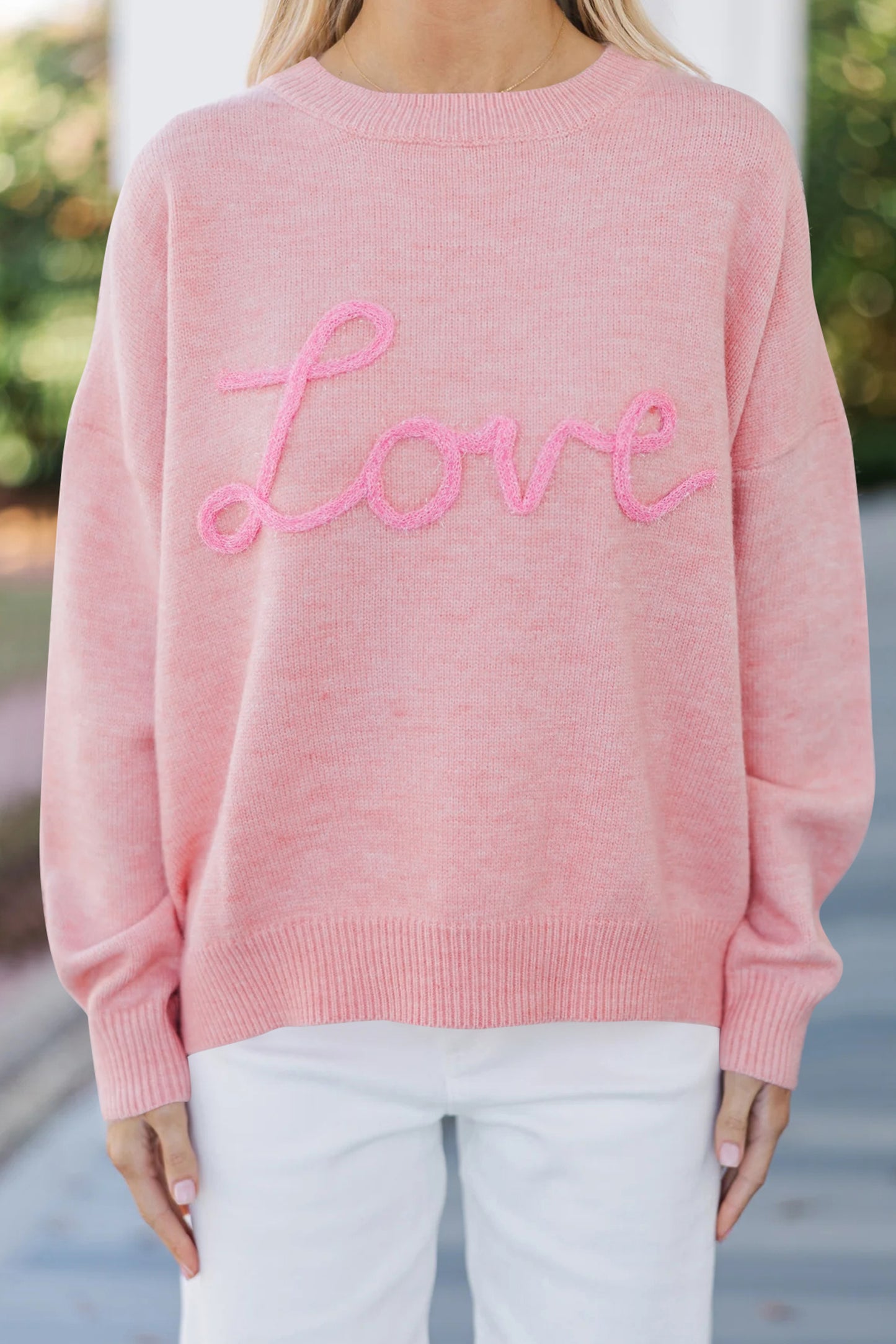 Pink Corded Love Script Graphic Baggy Sweater-TOPS / DRESSES-[Adult]-[Female]-Pink-S-2022 Online Blue Zone Planet