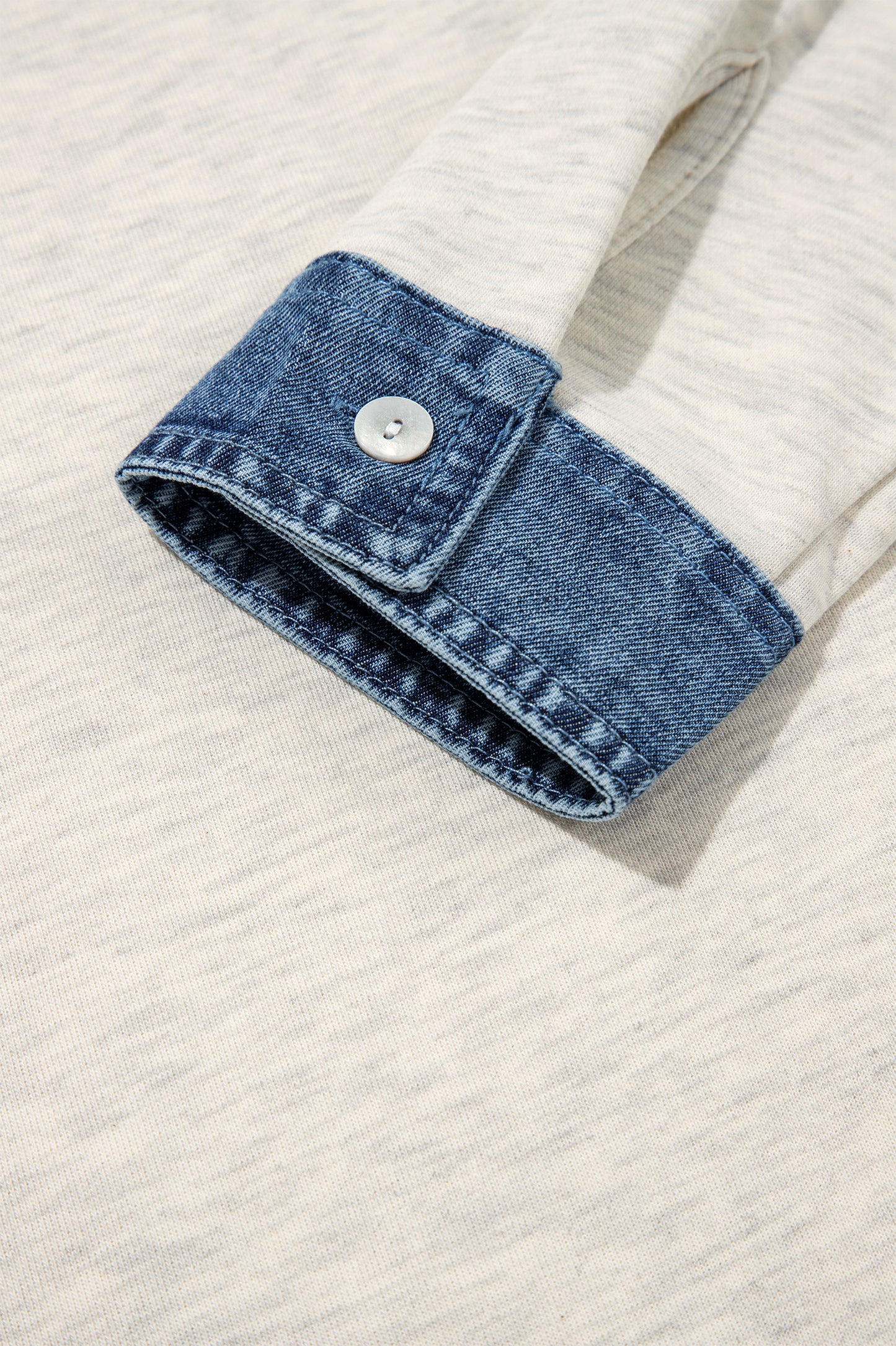 Gray Denim Collar Patchwork Long Sleeve Pullover Top-Tops/Long Sleeve Tops-[Adult]-[Female]-2022 Online Blue Zone Planet
