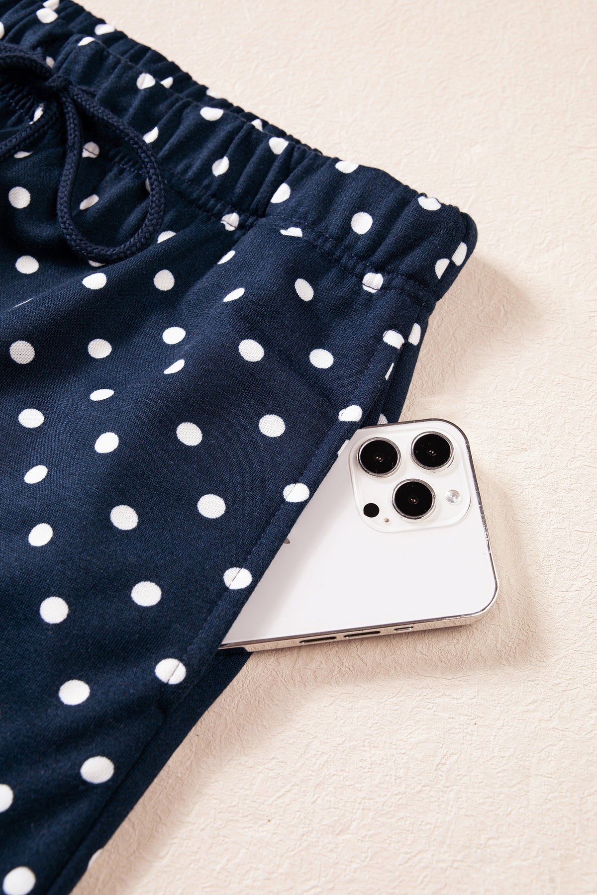 Brown Polka Dot Drawstring Wide Leg Long Sleeve Top Pant Set-Two Piece Sets/Pant Sets-[Adult]-[Female]-2022 Online Blue Zone Planet
