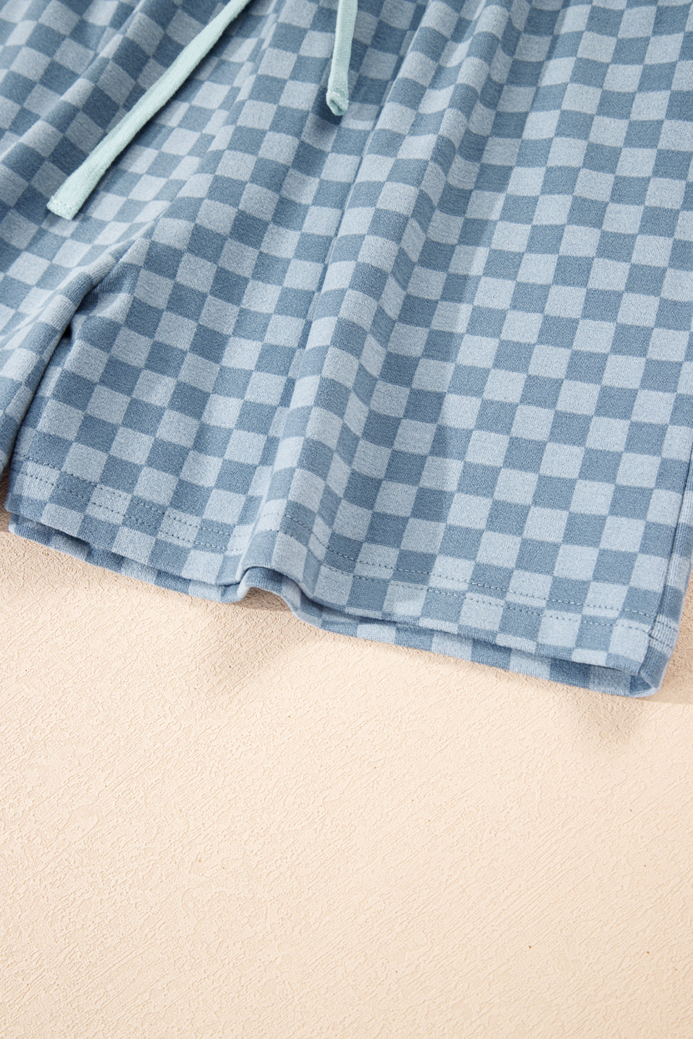 Sky Blue Checkerboard Long Sleeve Pullover and Shorts Set-Two Piece Sets/Short Sets-[Adult]-[Female]-2022 Online Blue Zone Planet