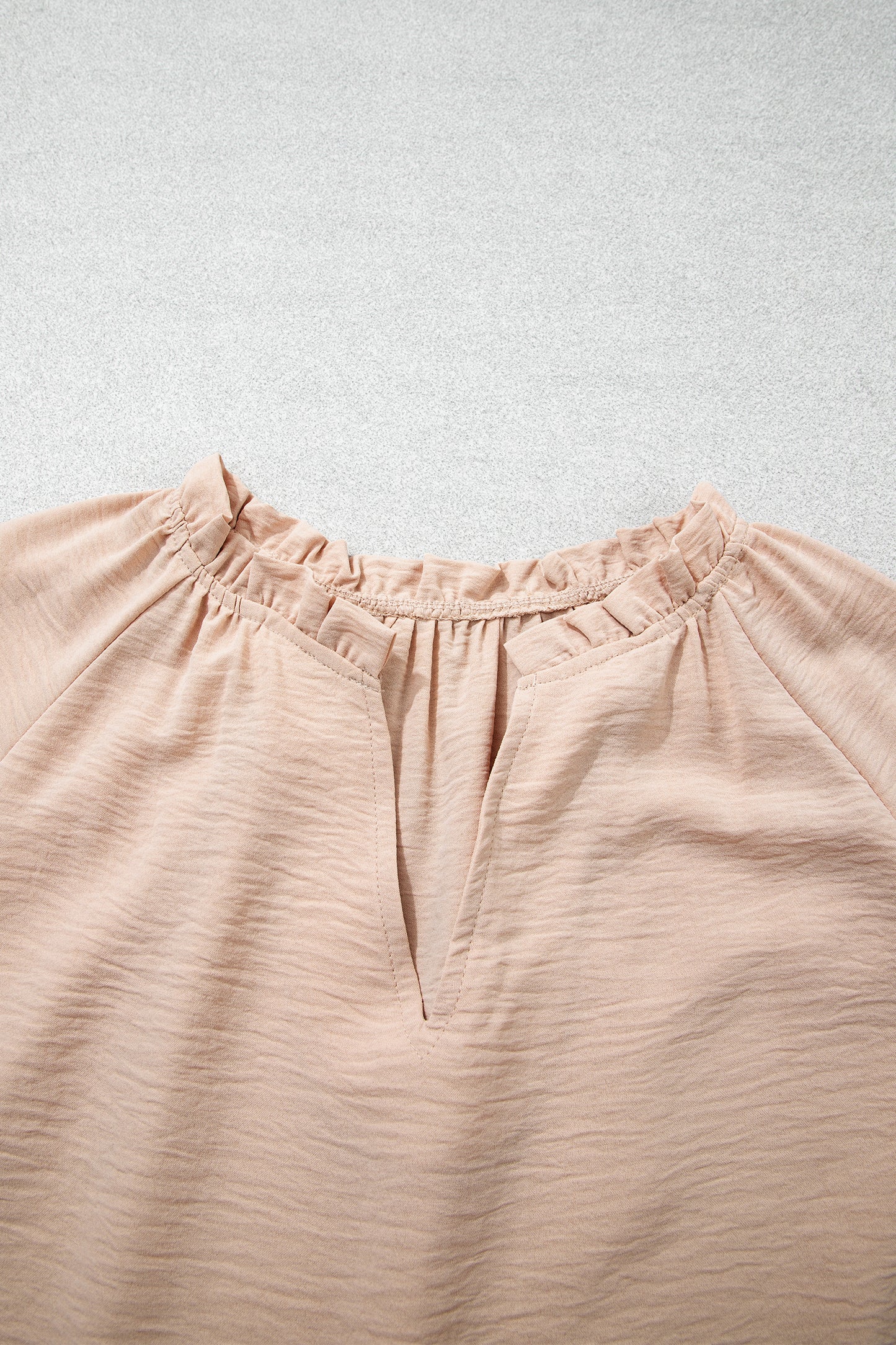 Parchment V Neck Gathered Cuff Three Quarter Sleeve Blouse-Tops/Blouses & Shirts-[Adult]-[Female]-2022 Online Blue Zone Planet