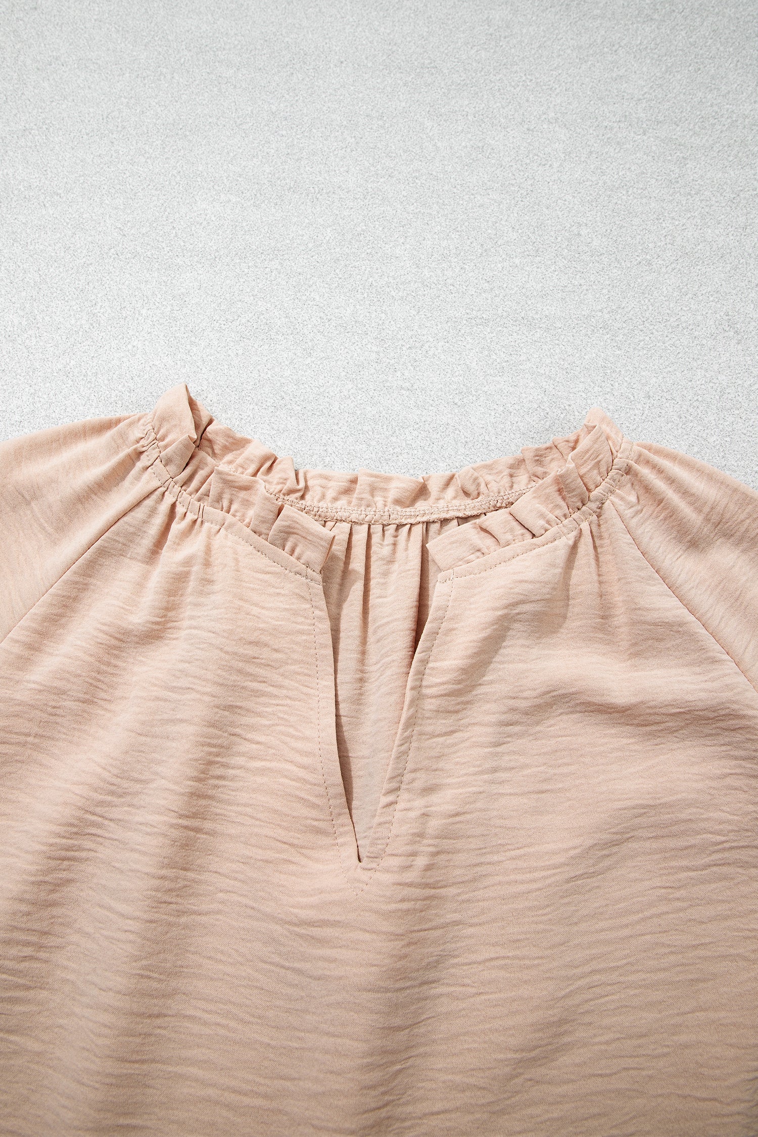 Parchment V Neck Gathered Cuff Three Quarter Sleeve Blouse-Tops/Blouses & Shirts-[Adult]-[Female]-2022 Online Blue Zone Planet