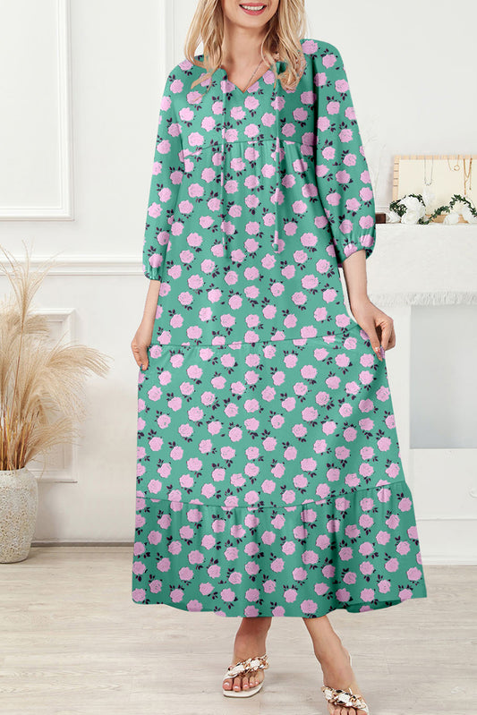 Green Boho Printed Half Sleeve Maxi Dress-Dresses/Maxi Dresses-[Adult]-[Female]-Green-S-2022 Online Blue Zone Planet