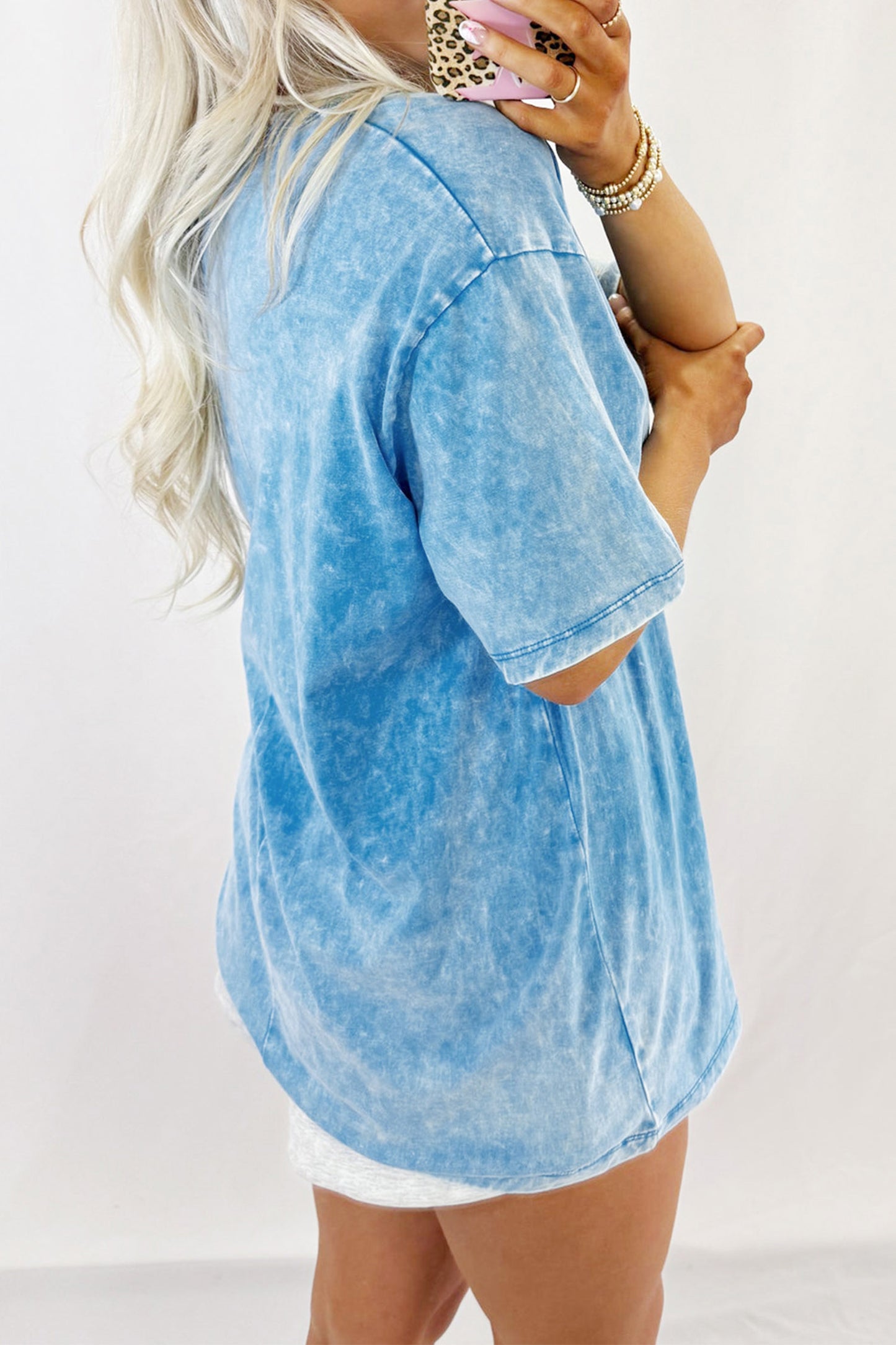 Blue USA Star Print Mineral Washed Cotton Tee-Graphic/Graphic Tees-[Adult]-[Female]-2022 Online Blue Zone Planet