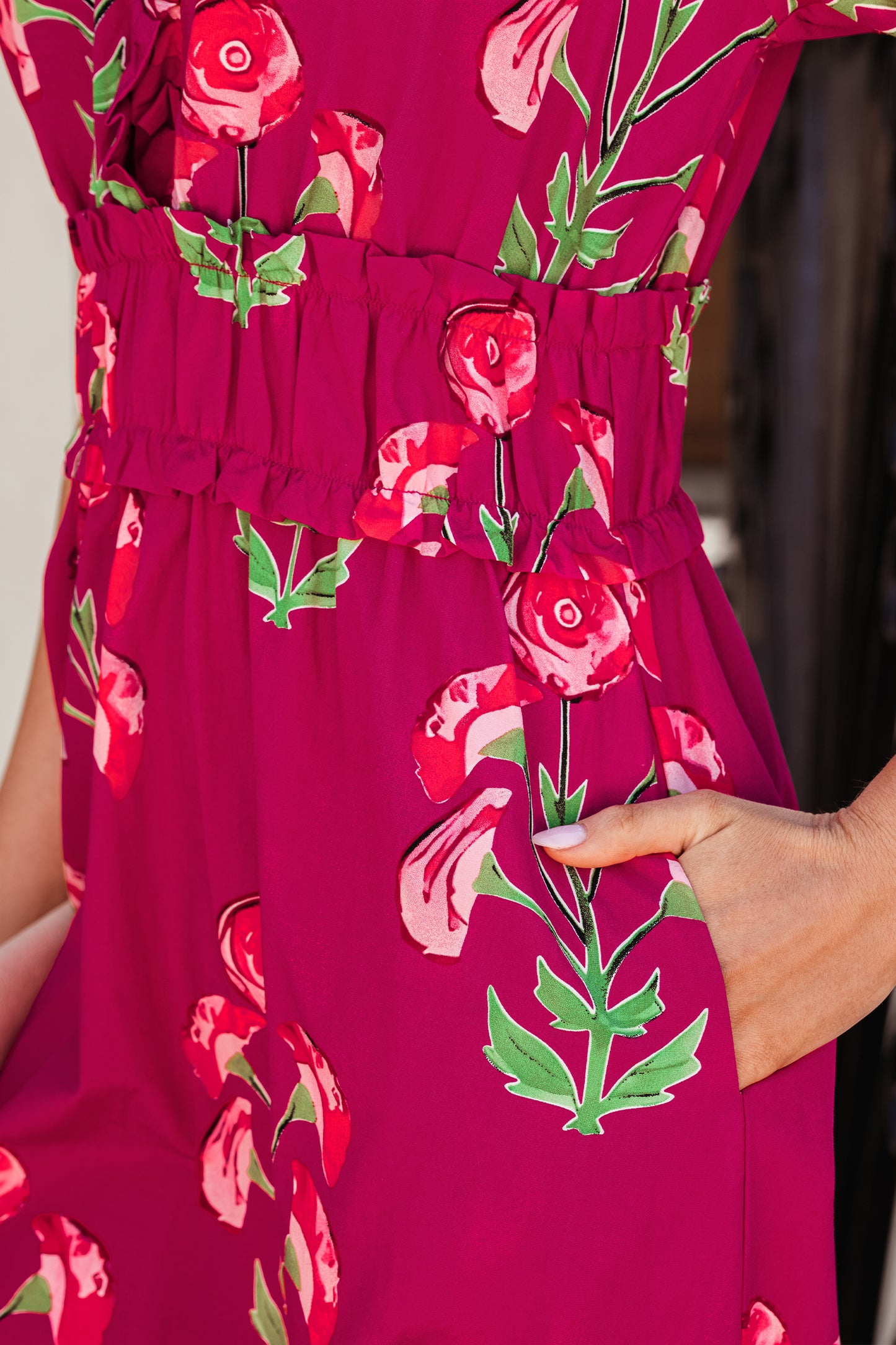 Red Floral Print Frilled V Neck Short Sleeve Ruffle Maxi Dress-TOPS / DRESSES-[Adult]-[Female]-2022 Online Blue Zone Planet