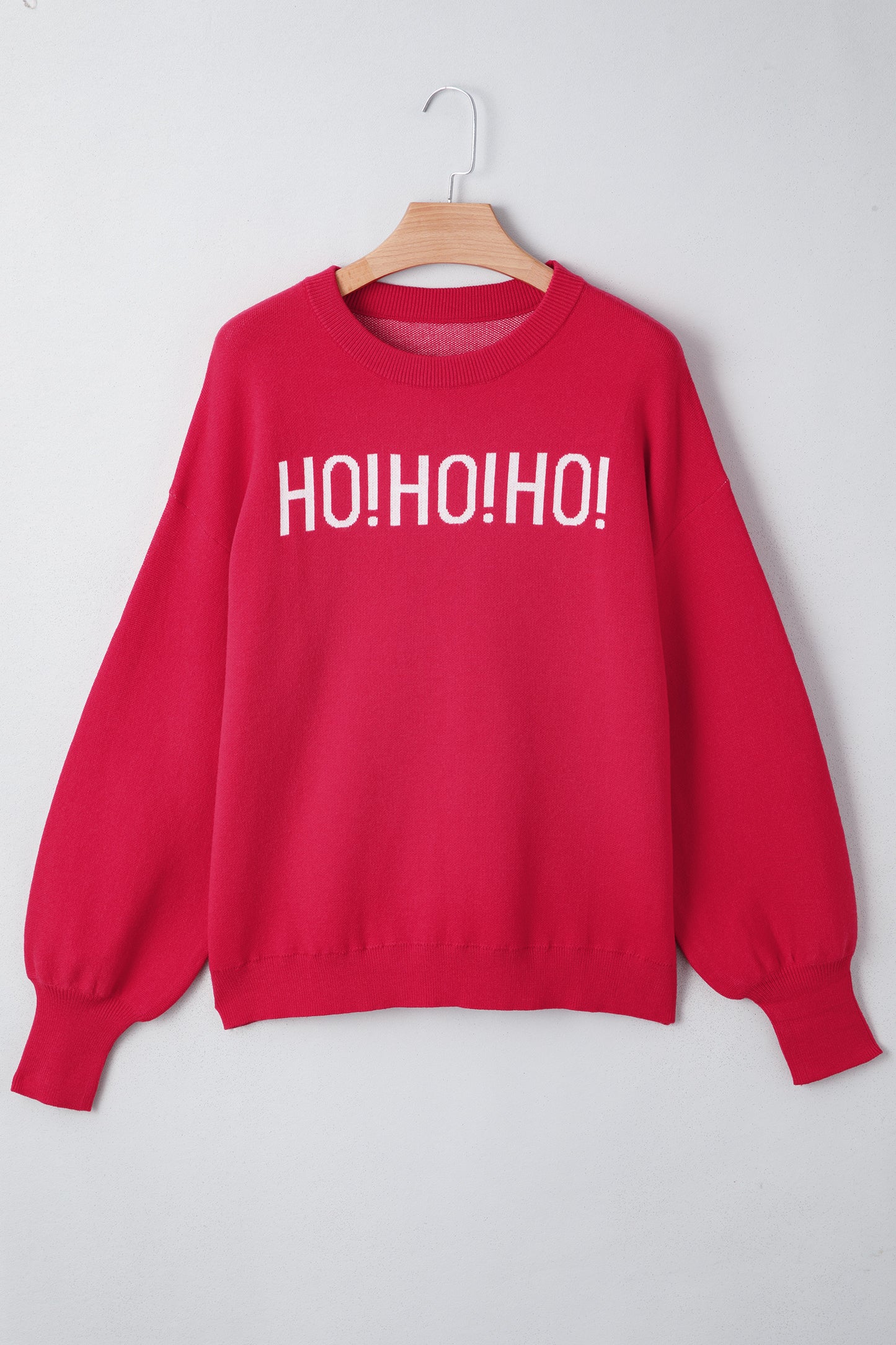 Fiery Red HO HO HO MERRY CHRISTMAS Drop Shoulder Loose Sweater-TOPS / DRESSES-[Adult]-[Female]-2022 Online Blue Zone Planet