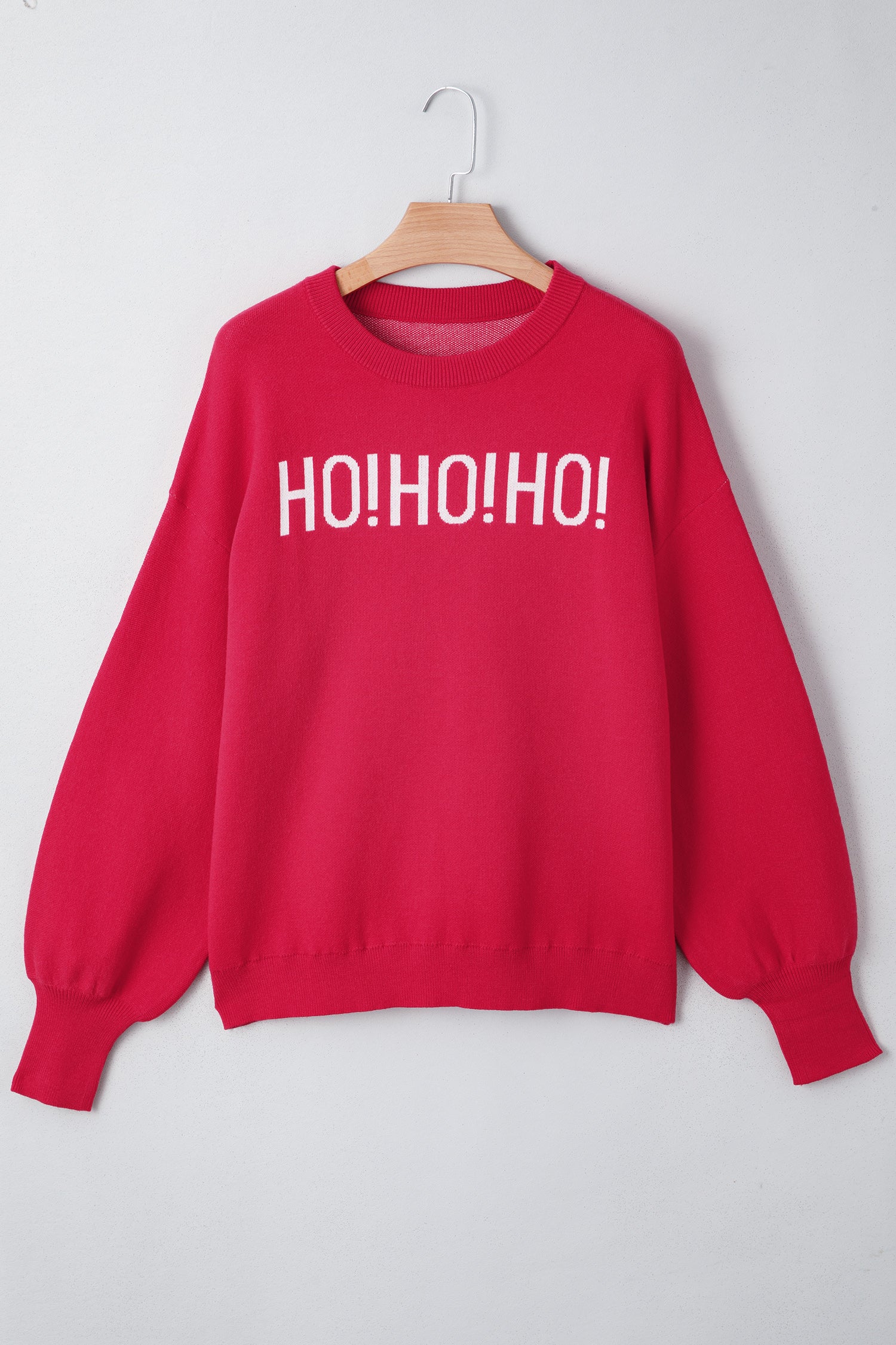 Fiery Red HO HO HO MERRY CHRISTMAS Drop Shoulder Loose Sweater-TOPS / DRESSES-[Adult]-[Female]-2022 Online Blue Zone Planet