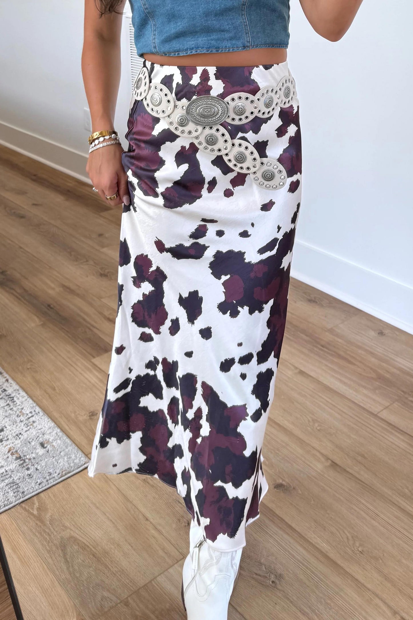 Brown Abstract Print Western Long Metal Zip-Up Waist Daily Wear Skirt-Bottoms/Skirts & Petticoat-[Adult]-[Female]-2022 Online Blue Zone Planet