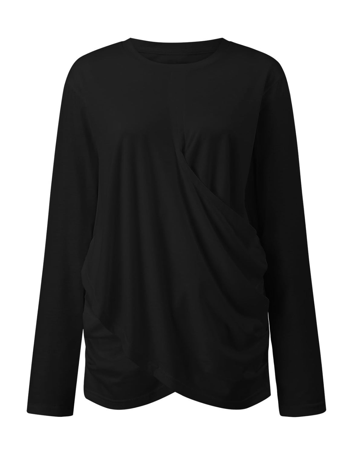 Ruched Round Neck Long Sleeve T-Shirt-TOPS / DRESSES-[Adult]-[Female]-2022 Online Blue Zone Planet