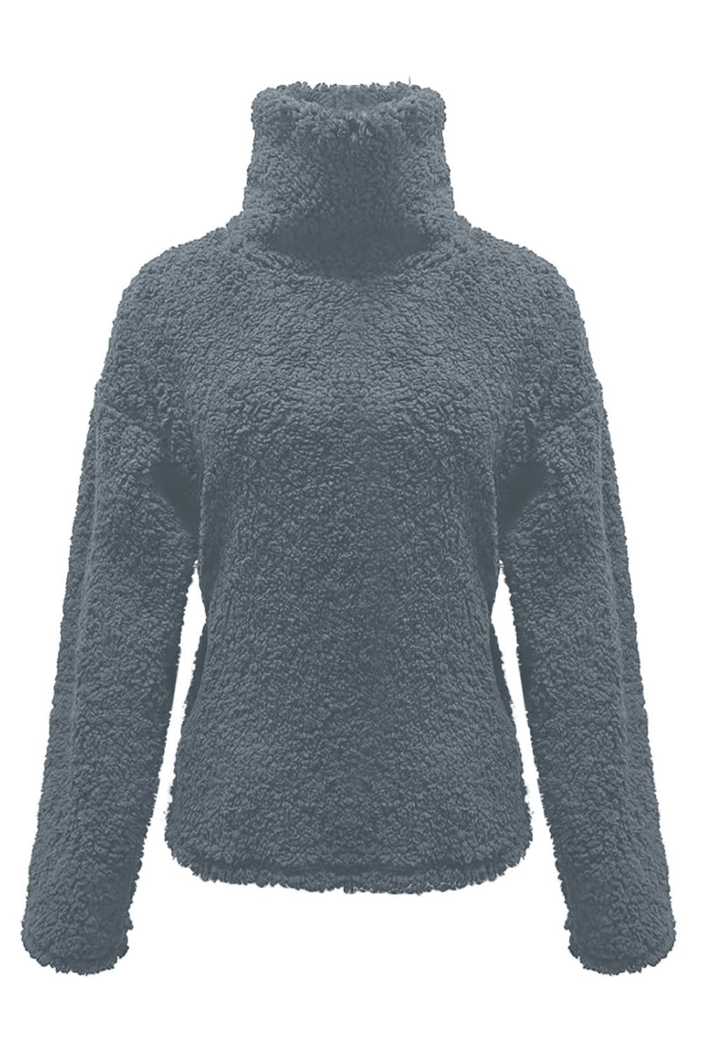 Fuzzy Turtleneck Long Sleeve Sweatshirt-TOPS / DRESSES-[Adult]-[Female]-2022 Online Blue Zone Planet