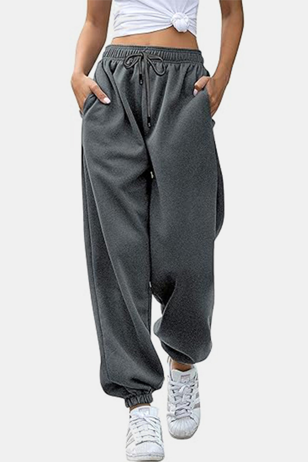 Elastic Waist Joggers with Pockets-TOPS / DRESSES-[Adult]-[Female]-Dark Gray-S-2022 Online Blue Zone Planet