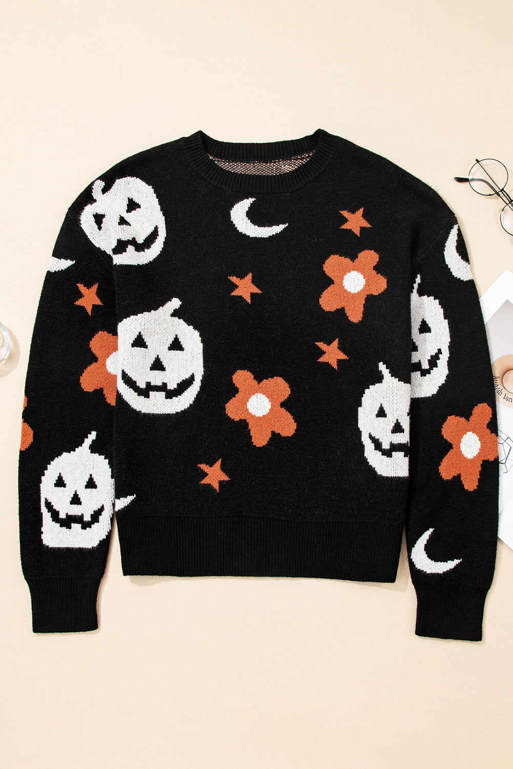 Black Halloween Mythical Night Pattern Drop Shoulder Sweater-TOPS / DRESSES-[Adult]-[Female]-2022 Online Blue Zone Planet