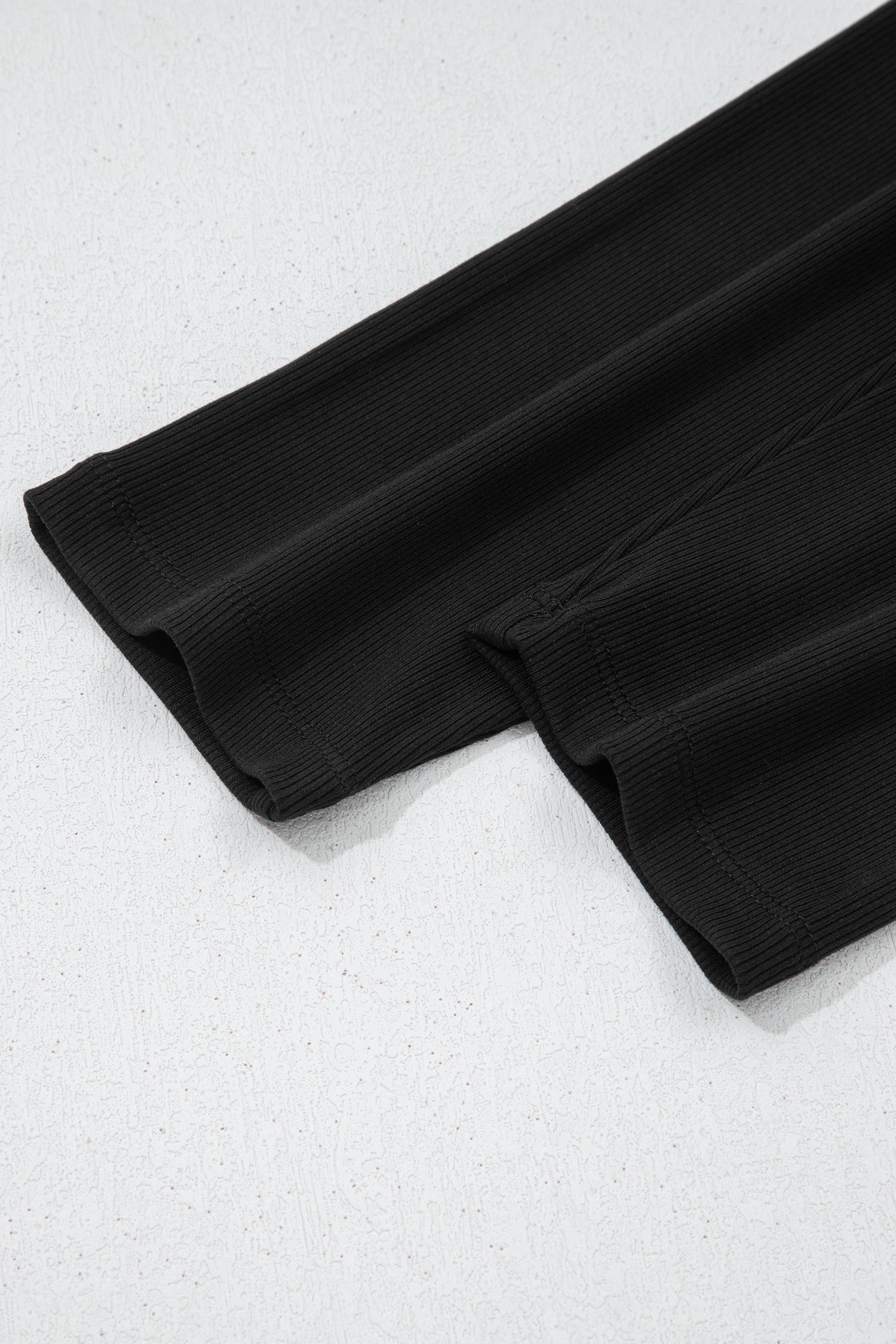 Black Solid Color Oversize Slit Sweatshirt Ribbed Leggings 2pcs Set-Two Piece Sets/Pant Sets-[Adult]-[Female]-2022 Online Blue Zone Planet
