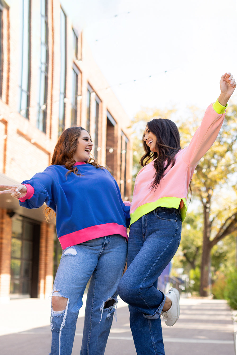 Blue Zone Planet | Blue Colorblock Bubble Sleeve Sweatshirt-TOPS / DRESSES-[Adult]-[Female]-2022 Online Blue Zone Planet