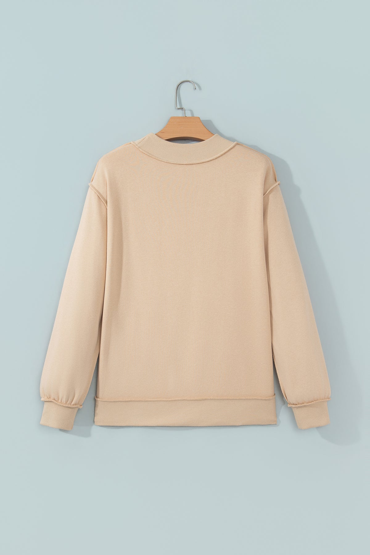 Coffee Exposed Seam Mock Neck STATE Letter Graphic Loose Sweatshirt-Tops/Sweatshirts & Hoodies-[Adult]-[Female]-2022 Online Blue Zone Planet