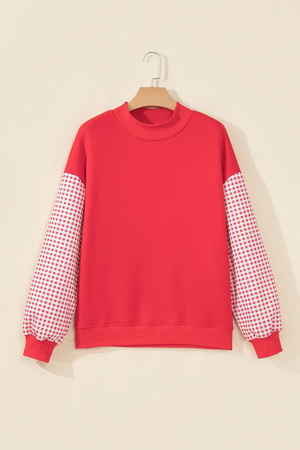 Evergreen Plaid Sleeve Colorblock Loose Tunic Sweatshirt-Tops/Sweatshirts & Hoodies-[Adult]-[Female]-2022 Online Blue Zone Planet