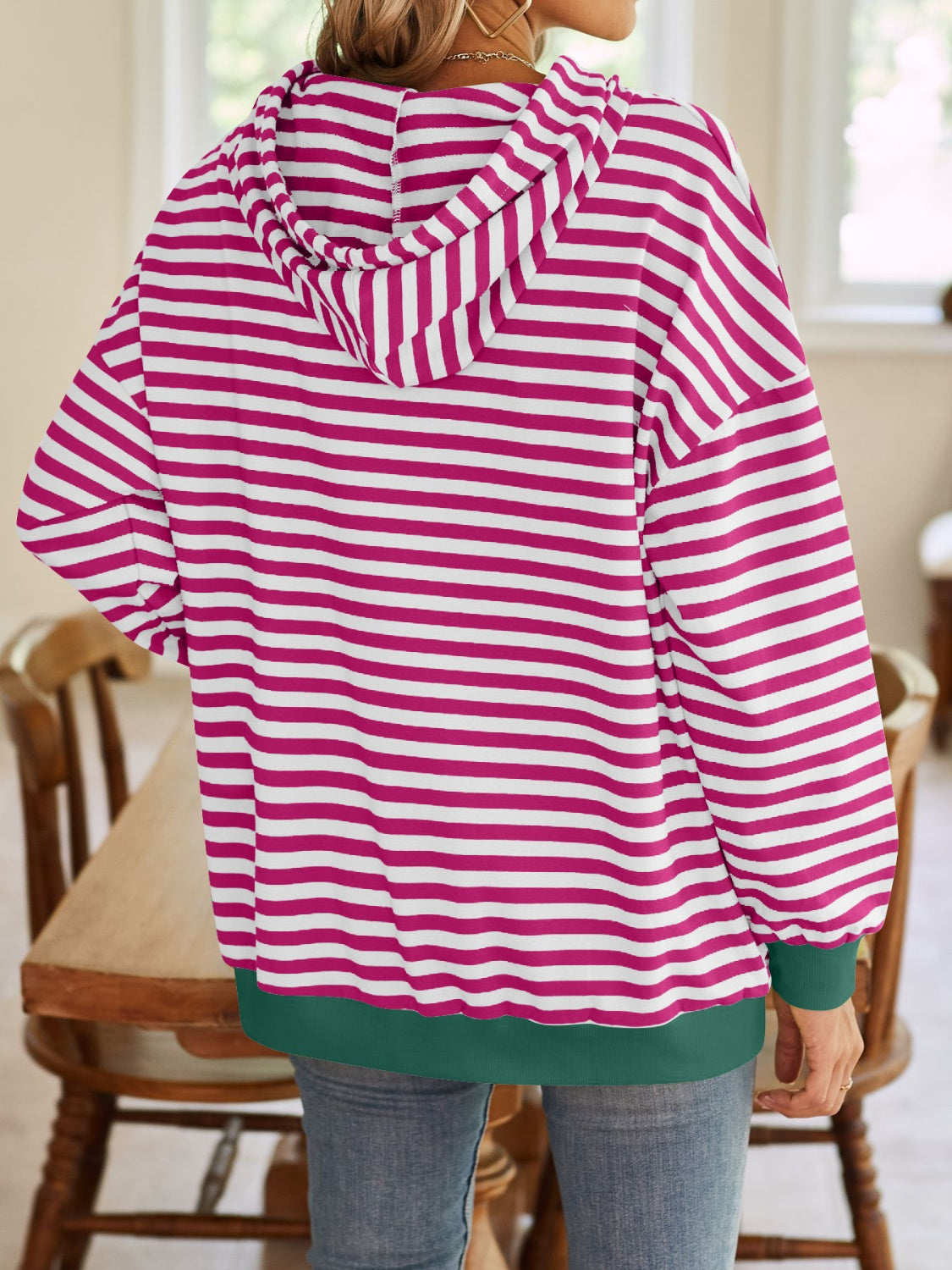 Lovelet Drawstring Striped Long Sleeve Hoodie-HOODIES-[Adult]-[Female]-2022 Online Blue Zone Planet