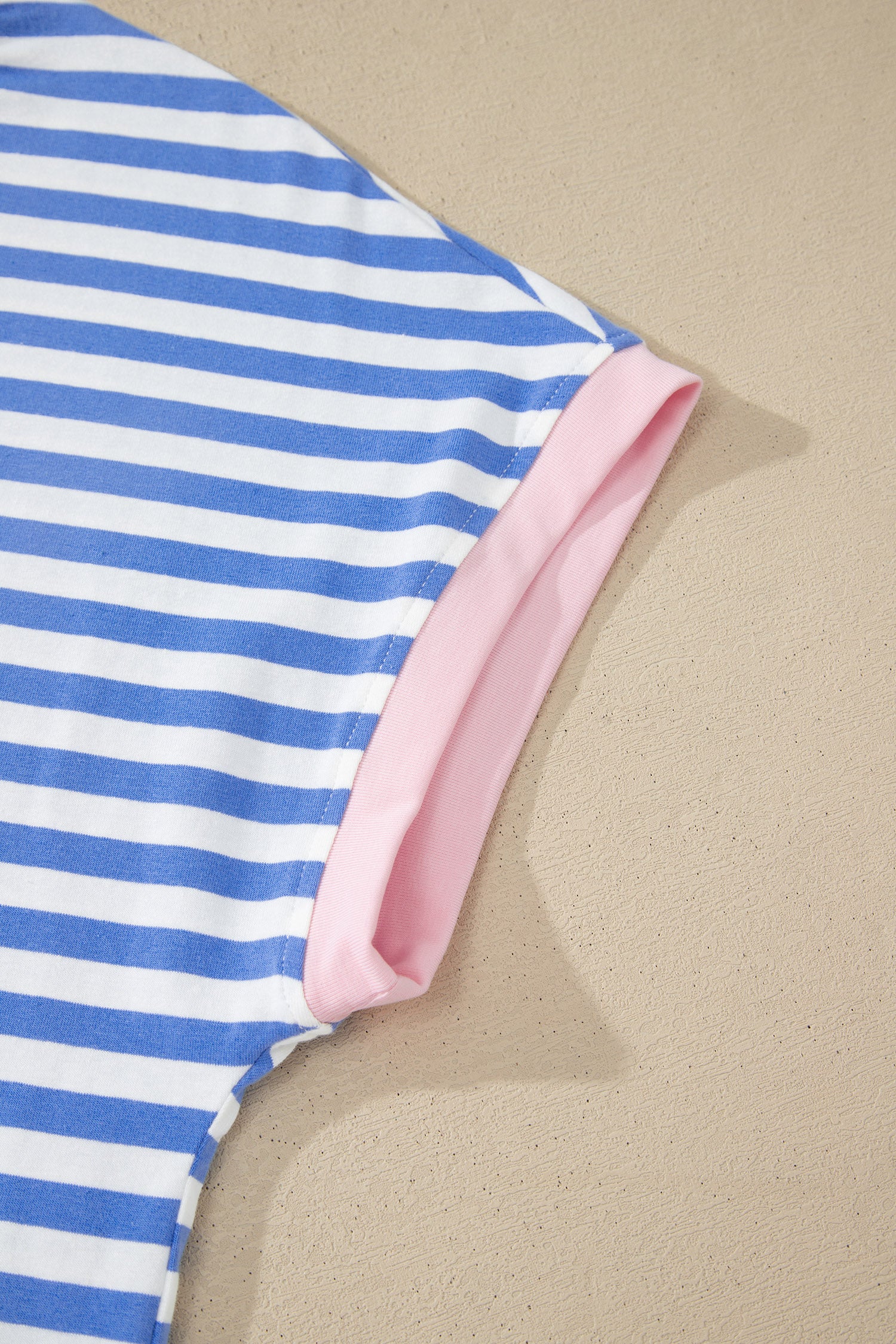 Sky Blue Stripe Contrast Trim Crew Neck Tee Knot Shorts 2pcs Set-Two Piece Sets/Short Sets-[Adult]-[Female]-2022 Online Blue Zone Planet