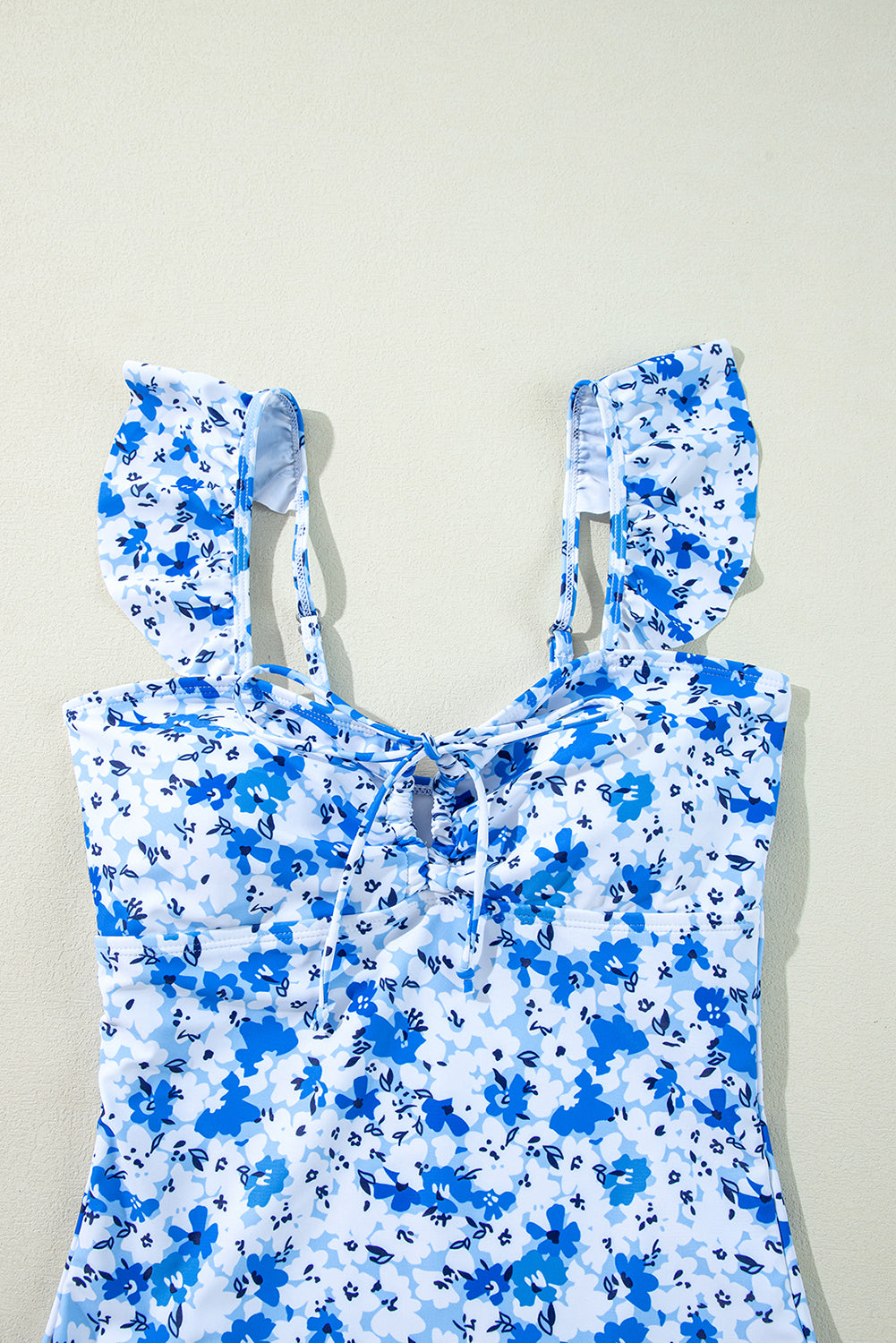 Blue Floral Ruffled Strap Lace-Up Hollow Out One Piece Swimsuit-Swimwear/One Piece Swimsuit-[Adult]-[Female]-2022 Online Blue Zone Planet