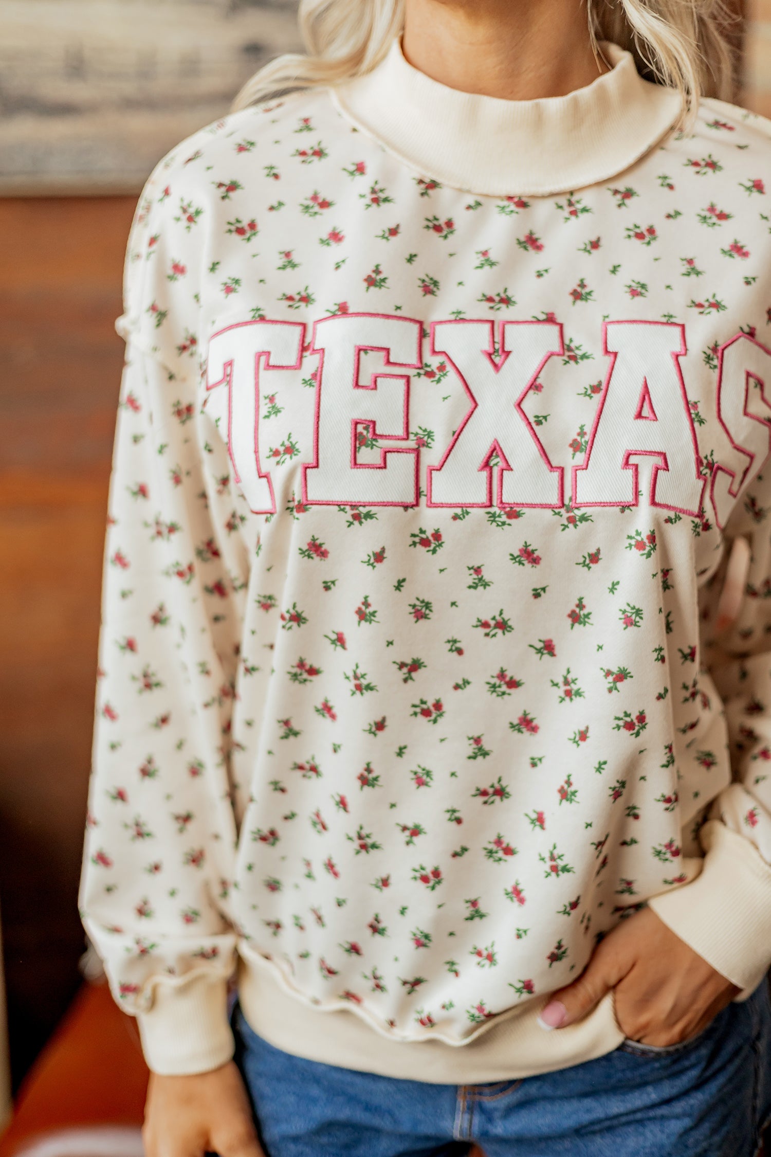 Beige Floral Print Stand Neck Long Sleeve Slogan Sweatshirt-Tops/Sweatshirts & Hoodies-[Adult]-[Female]-2022 Online Blue Zone Planet