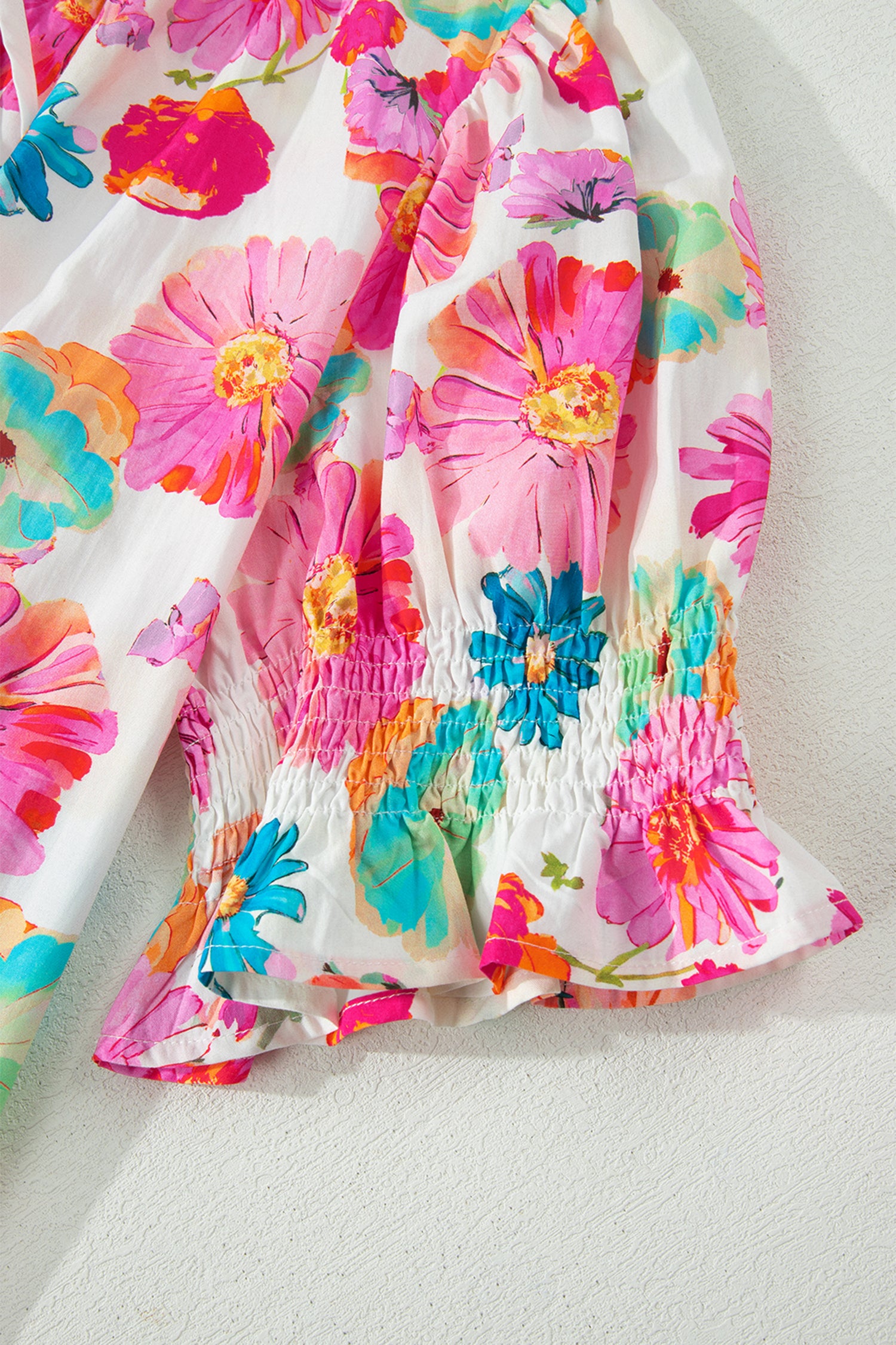 Pink Plus Size Floral Print Ruched Short Sleeve Blouse-Plus Size/Plus Size Tops/Plus Size Blouses & Shirts-[Adult]-[Female]-2022 Online Blue Zone Planet
