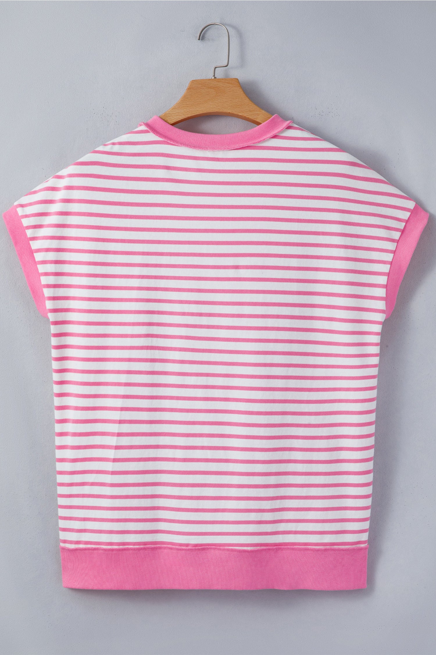 Pink Stripe Half Placket High Low Short Sleeve Top-Tops/Tops & Tees-[Adult]-[Female]-2022 Online Blue Zone Planet