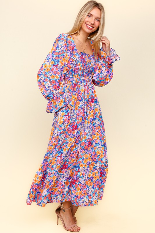 Haptics Smocked Floral Square Neck Flounce Sleeve Dress-TOPS / DRESSES-[Adult]-[Female]-2022 Online Blue Zone Planet