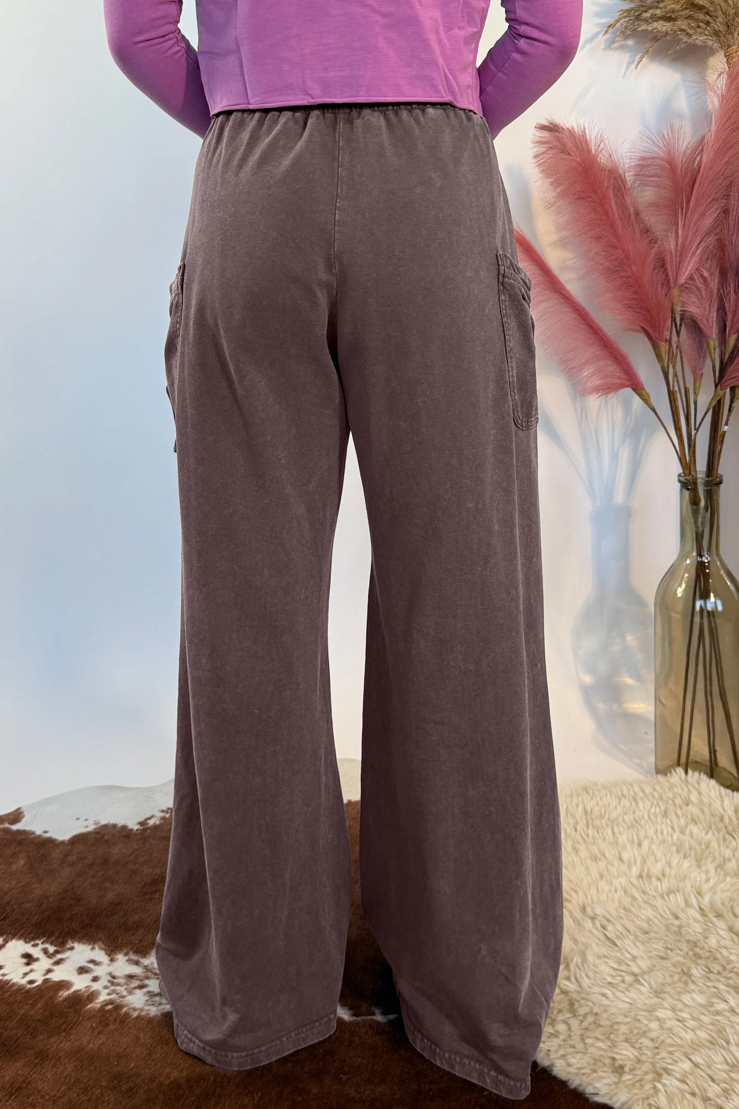 Dark Brown Cotton Mineral Wash Elastic Waist Drawstring Tie Detail Cargo Pants-Bottoms/Pants & Culotte-[Adult]-[Female]-2022 Online Blue Zone Planet