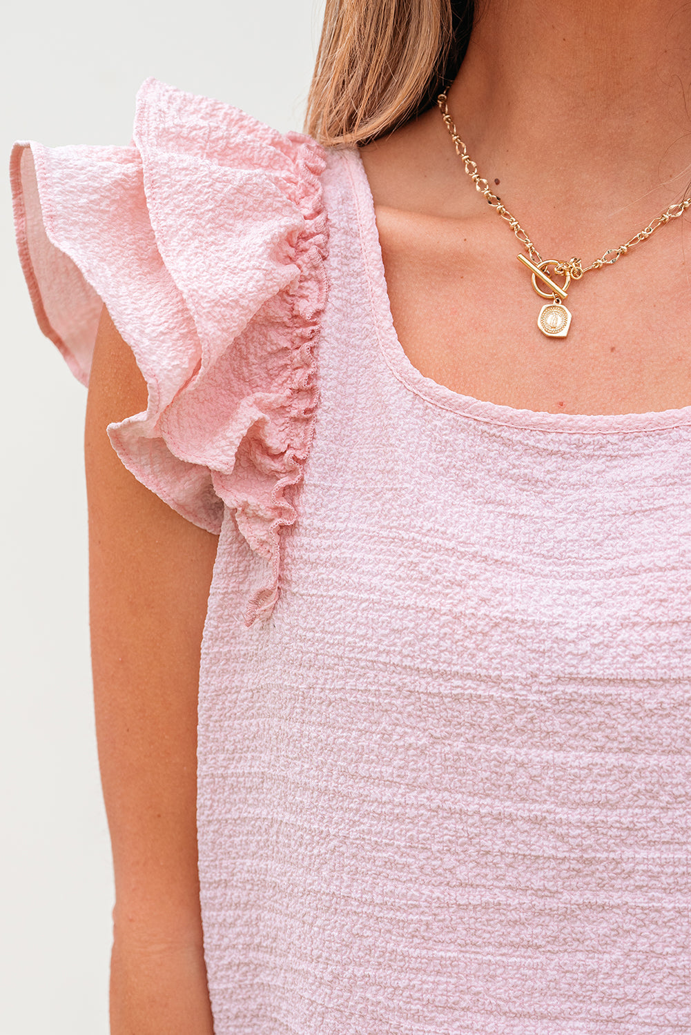 Gossamer Pink Textured Bow Knot Frilled Butterfly Sleeve Blouse-Tops/Blouses & Shirts-[Adult]-[Female]-2022 Online Blue Zone Planet