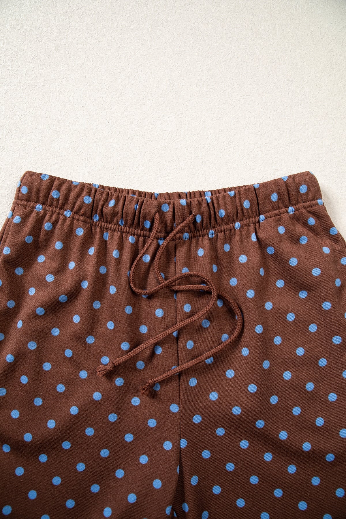 Brown Polka Dot Drawstring Wide Leg Long Sleeve Top Pant Set-Two Piece Sets/Pant Sets-[Adult]-[Female]-2022 Online Blue Zone Planet