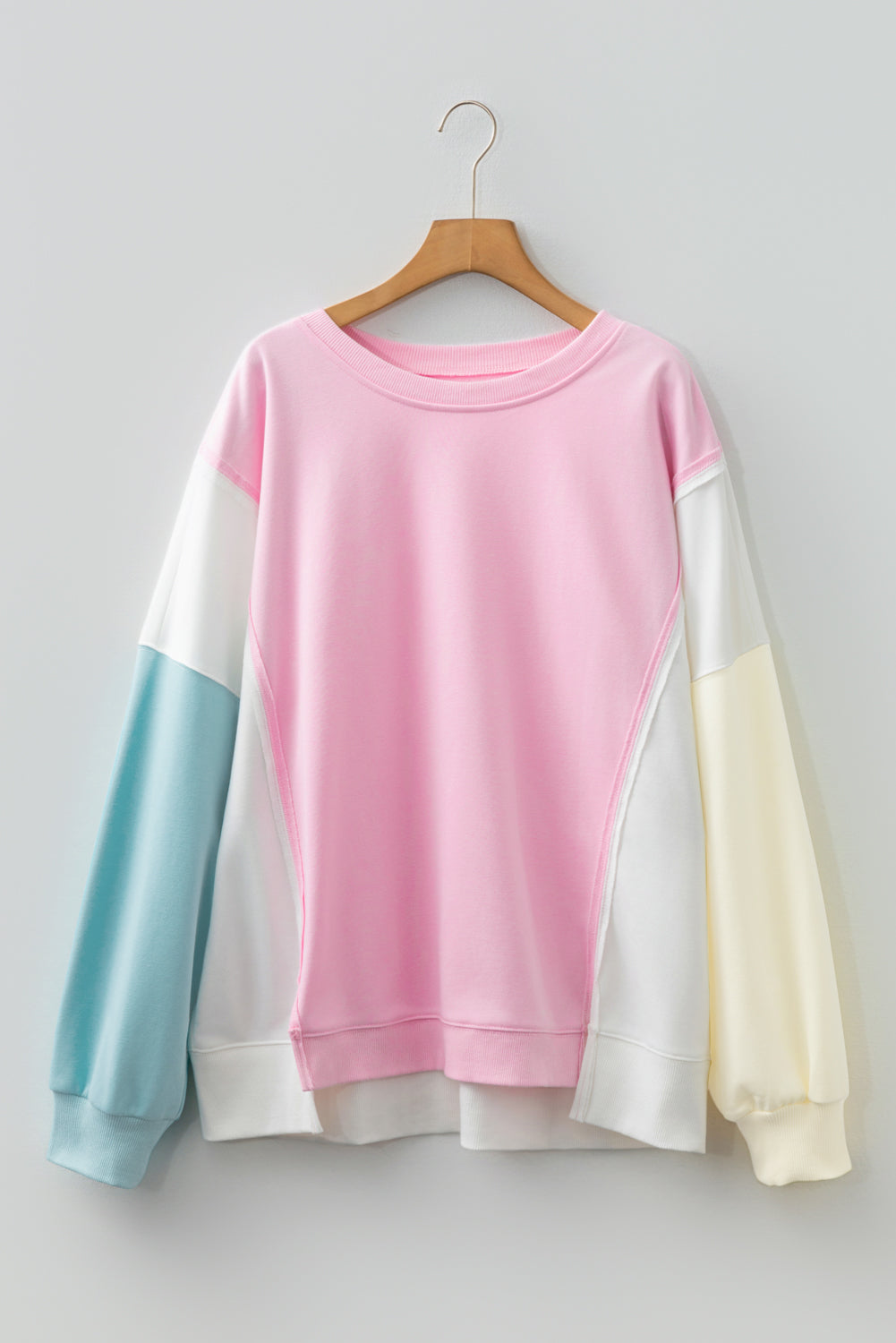 Pink Colorblock Patchwork Drop Shoulder Plus Size Sweatshirt-Plus Size/Plus Size Sweatshirts & Hoodies-[Adult]-[Female]-2022 Online Blue Zone Planet