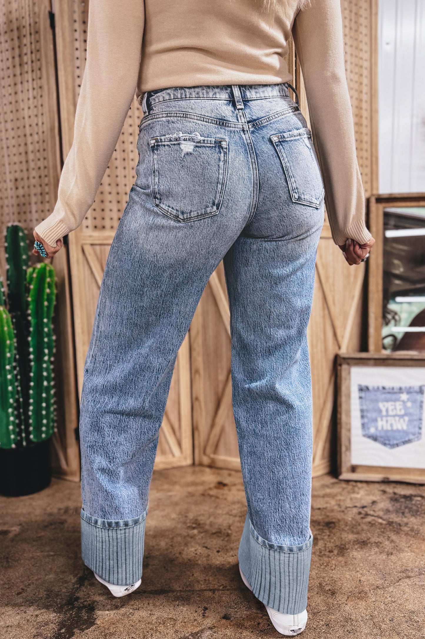 Ashleigh Blue Cuffed Straight Loose Jeans-Bottoms/Jeans-[Adult]-[Female]-2022 Online Blue Zone Planet