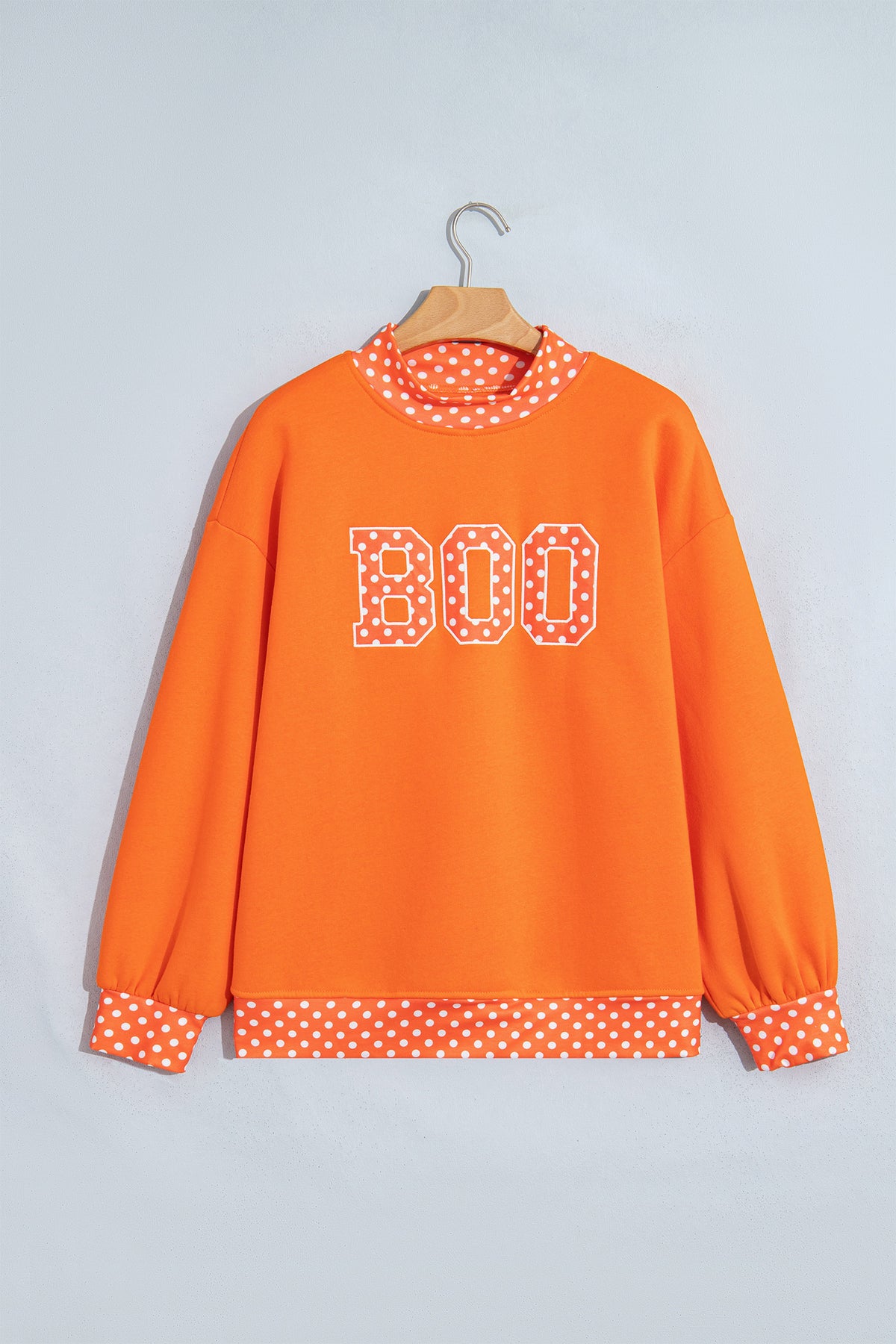 Grapefruit Orange Polka Dot Letter Print Contrast Trim Mock Neck Sweatshirt-Tops/Sweatshirts & Hoodies-[Adult]-[Female]-2022 Online Blue Zone Planet