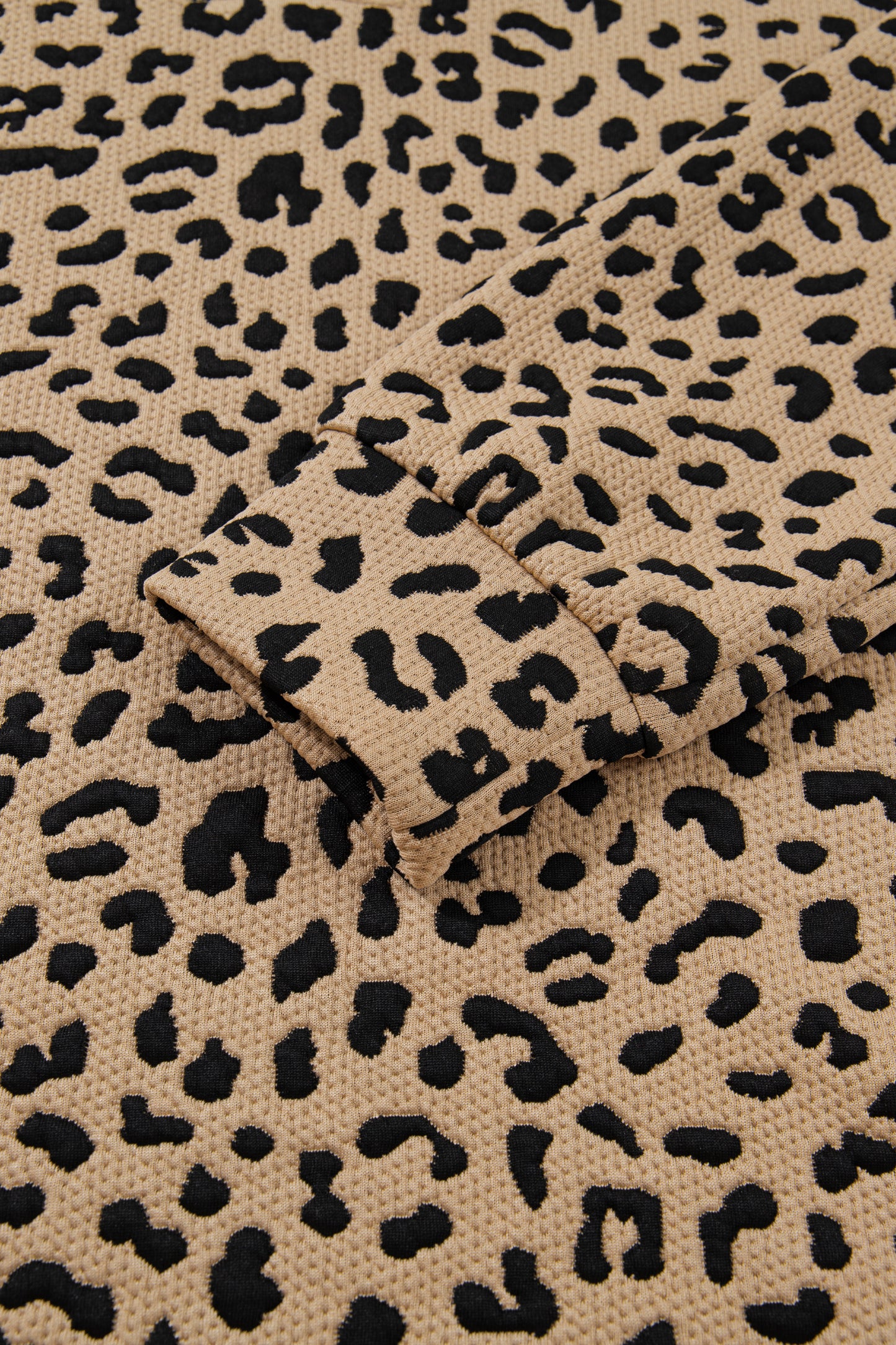 Parchment Leopard Polo Collar V Neck Pullover Top-Tops/Long Sleeve Tops-[Adult]-[Female]-2022 Online Blue Zone Planet