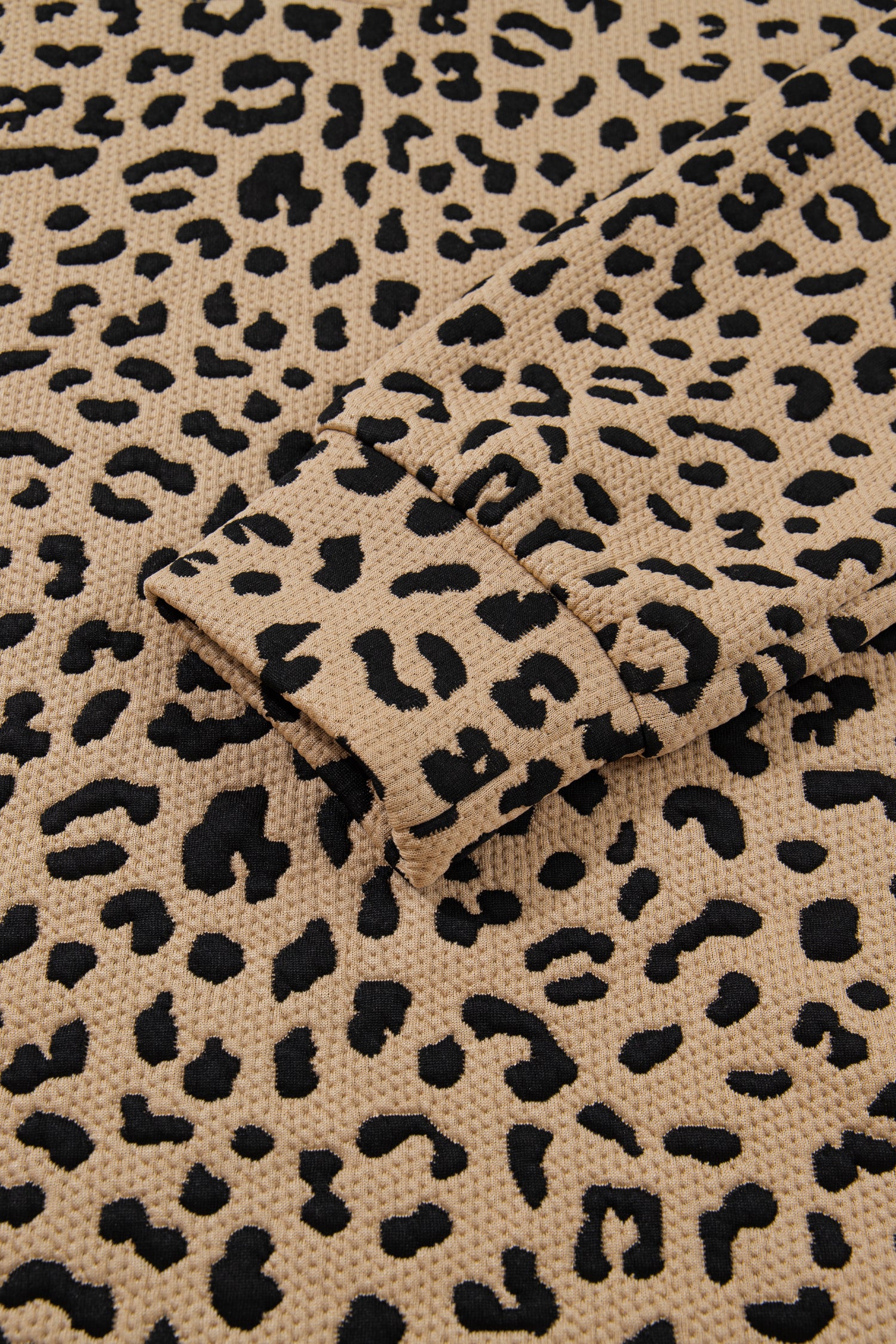 Parchment Leopard Polo Collar V Neck Pullover Top-Tops/Long Sleeve Tops-[Adult]-[Female]-2022 Online Blue Zone Planet